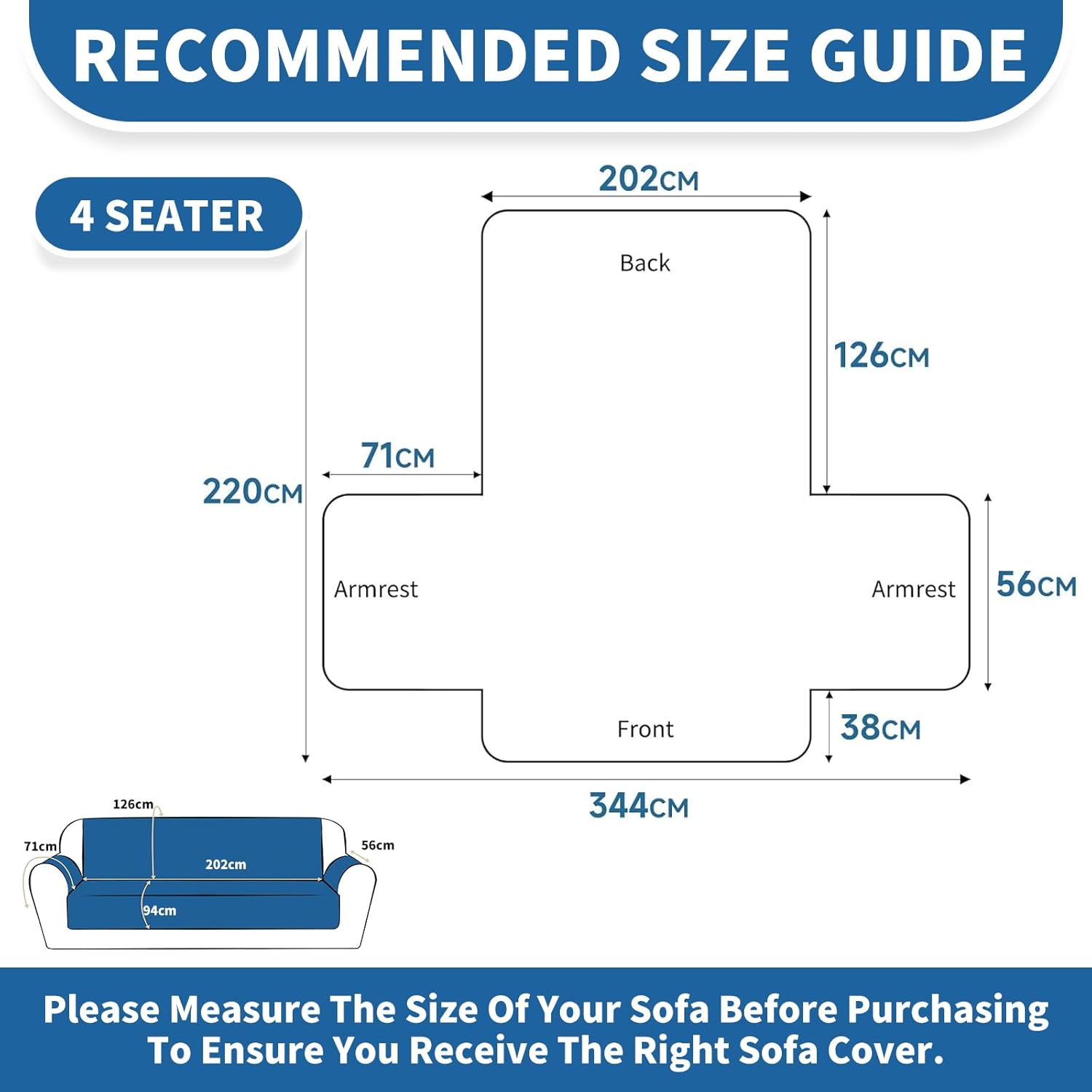 Copridivano 4 Posti Impermeabile con Braccioli, Blu Berlino - immagine 3
