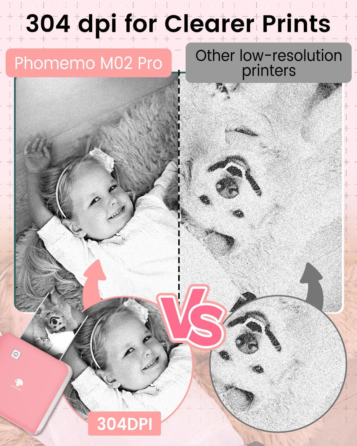 Phomemo M02 Pro Mini Stampante Fotografica 300 DPI, Rosa - immagine 3