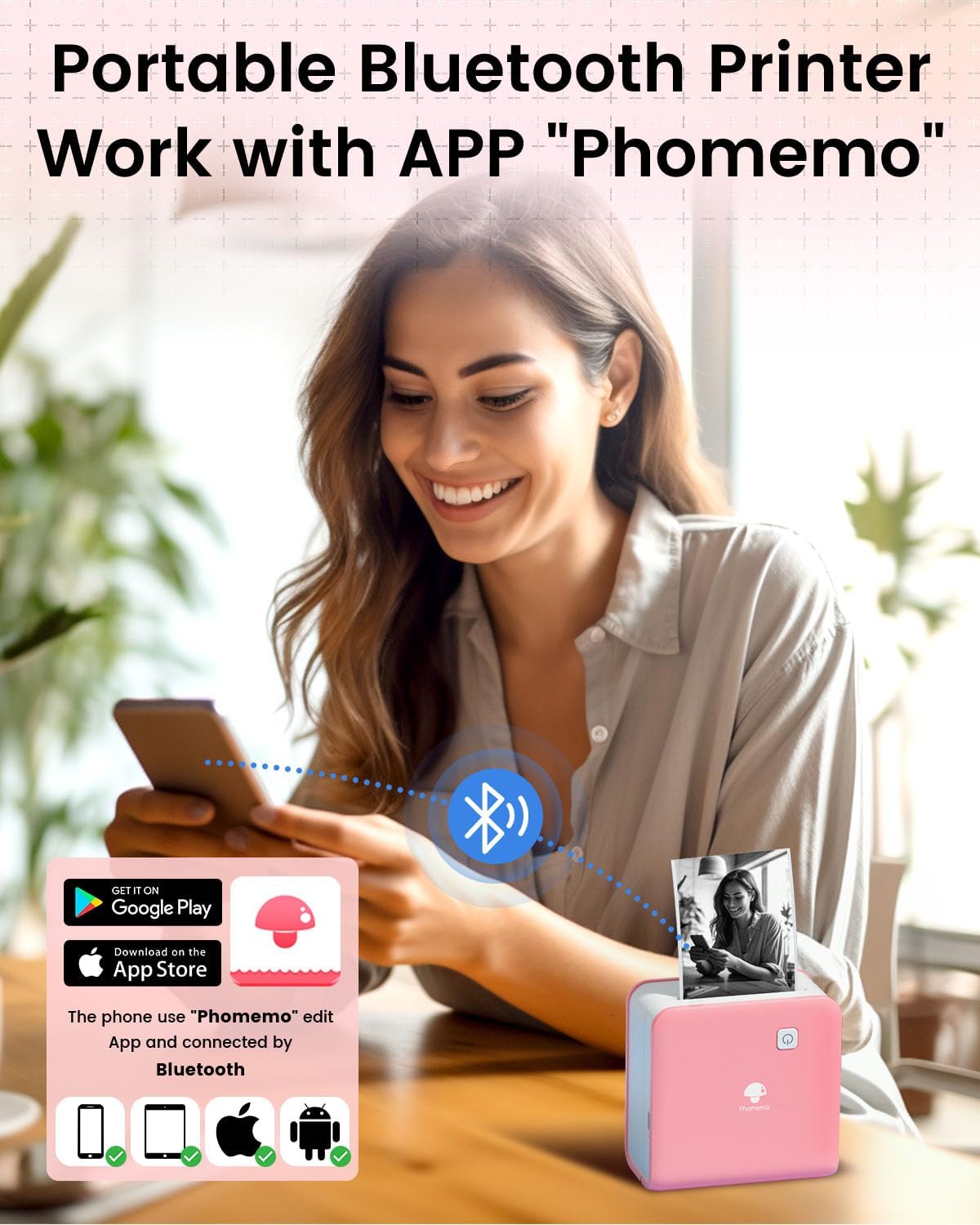 Phomemo M02 Pro Mini Stampante Fotografica 300 DPI, Rosa - immagine 5