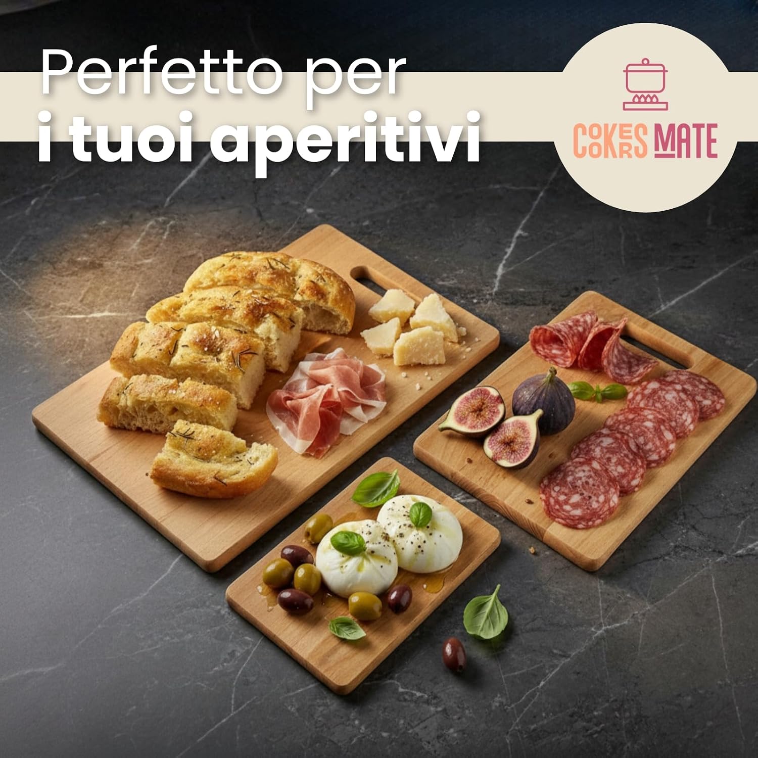 Set 3 Taglieri in Legno di Faggio con Manico | Cookers Mate | Velz