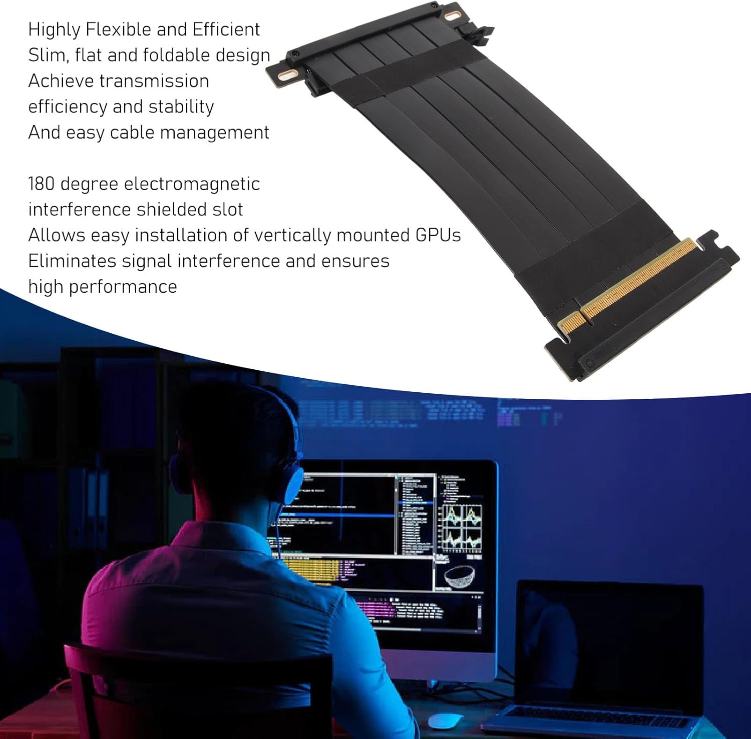 Annadue Cavo Riser PCIE 4.0 per Scheda Grafica, Nero - immagine 6