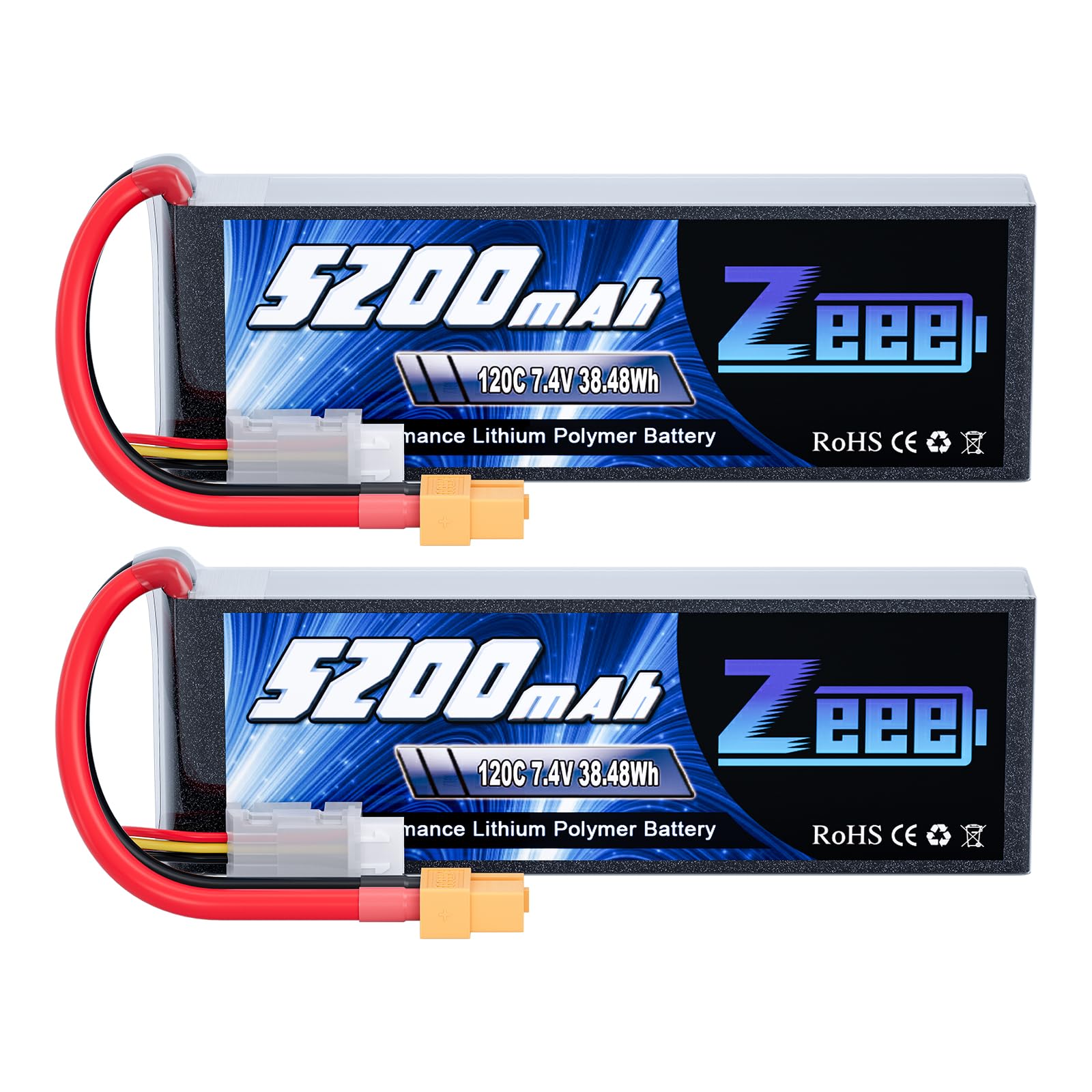 Zeee 2S LiPo 5200mAh 7,4V 120C Batteria Softpack