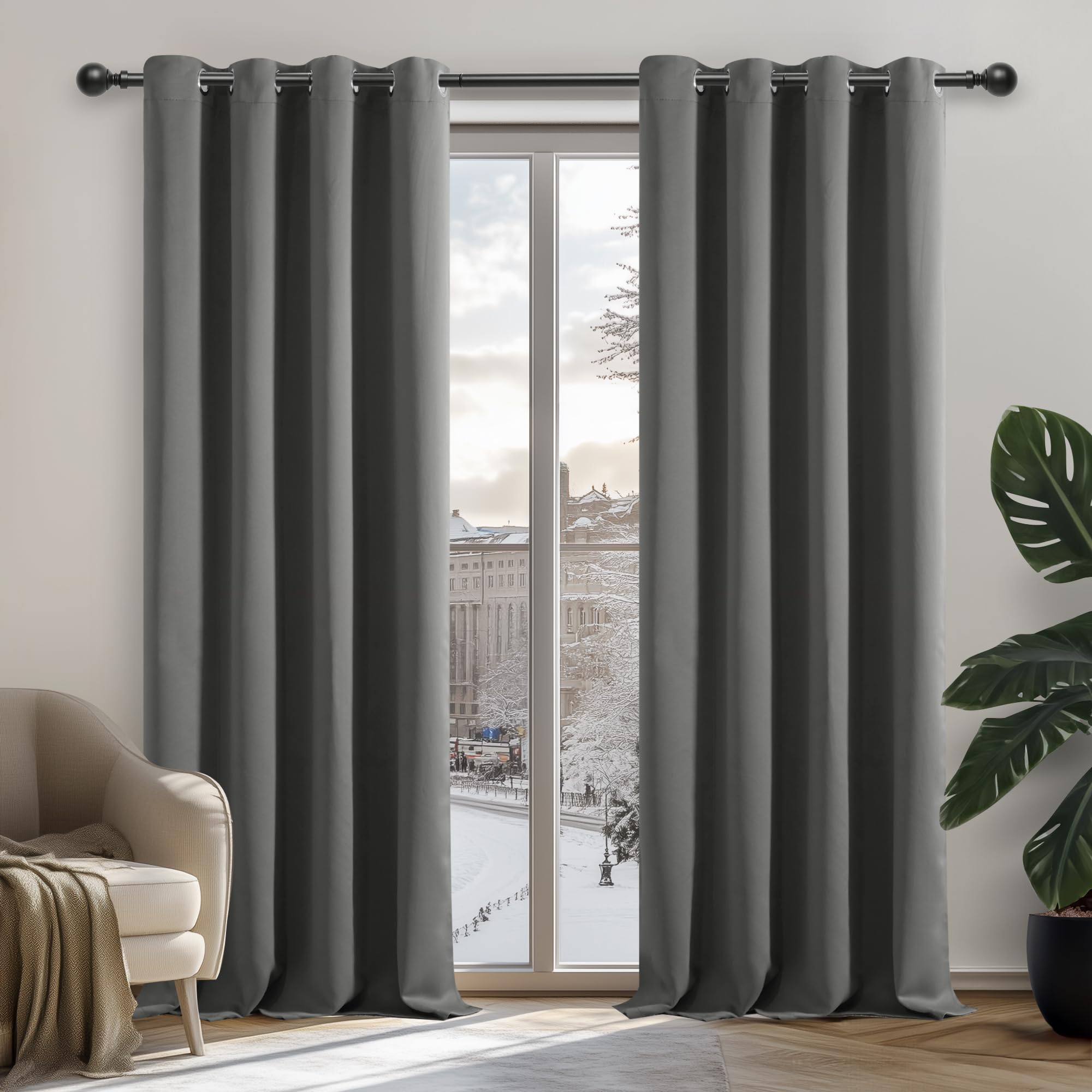 Deconovo Tende Oscuranti 2 Pezzi 140x220 CM, Grigio Chiaro