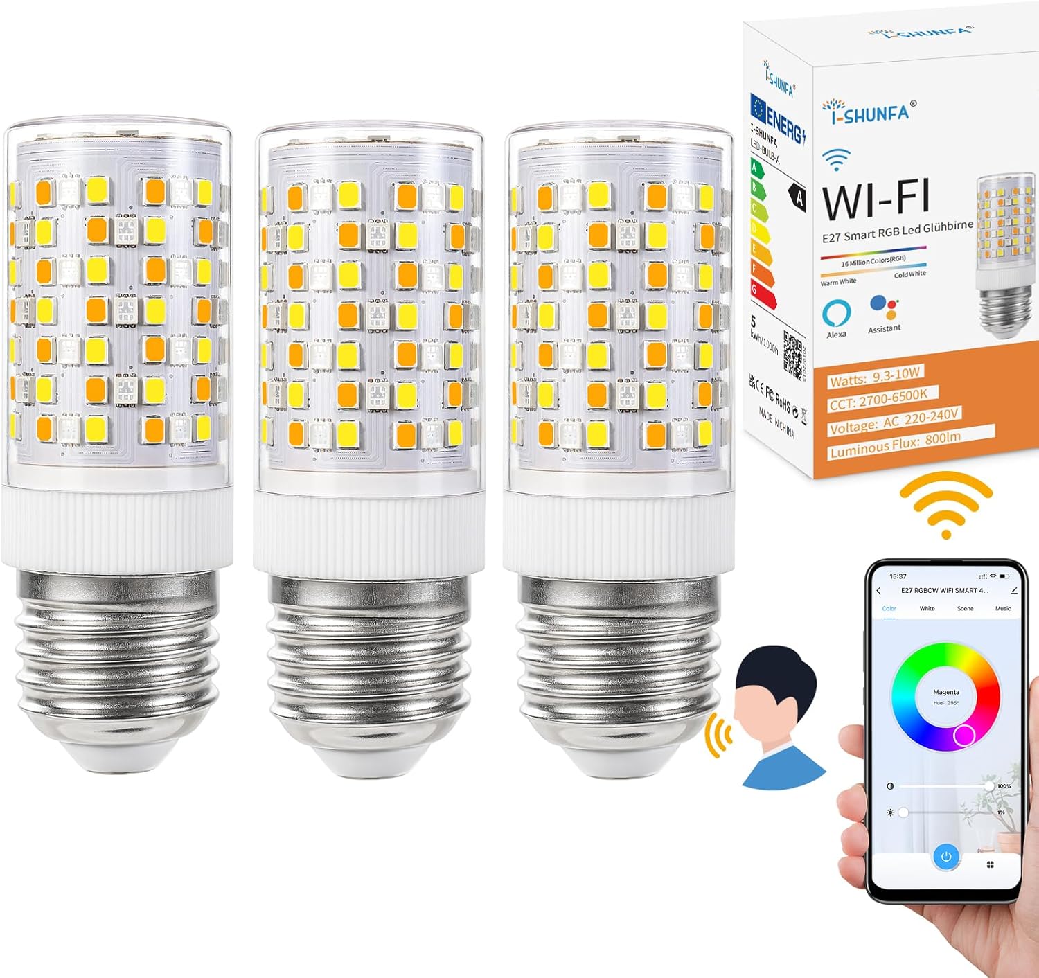 I-shunfa WiFi RGBWW E27 Lampadina Smart 10W, 2 Pezzi - immagine 1