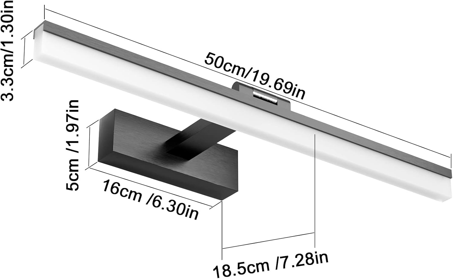 Klighten Lampada da Specchio LED Bagno 16W 50cm, Nero - immagine 7