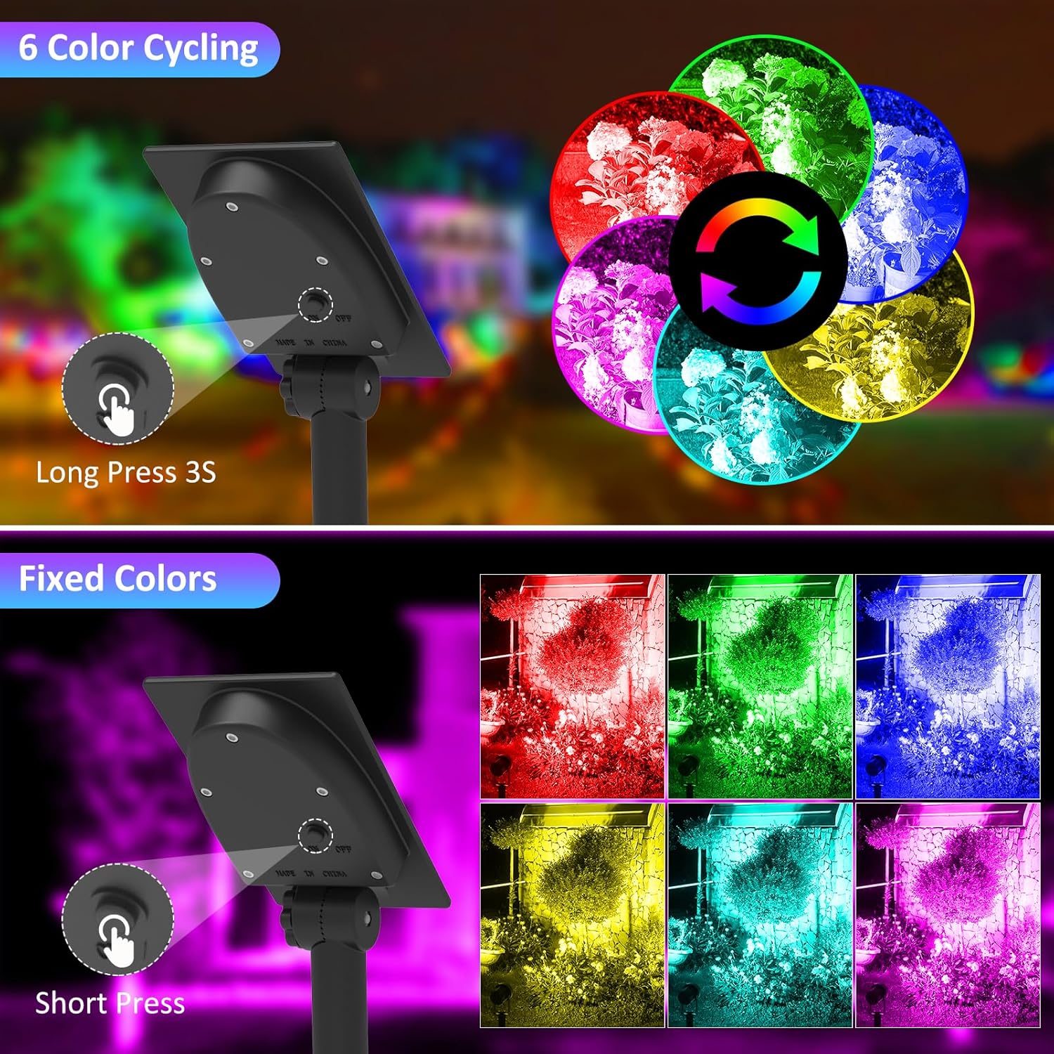 T-sunus Faretti Solari da Giardino RGB 6 Colori (2 Pezzi) - immagine 2