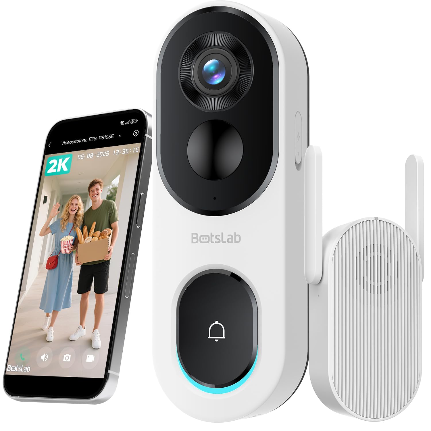 Botslab 2K Videocitofono Wi-Fi con Chime, Nero