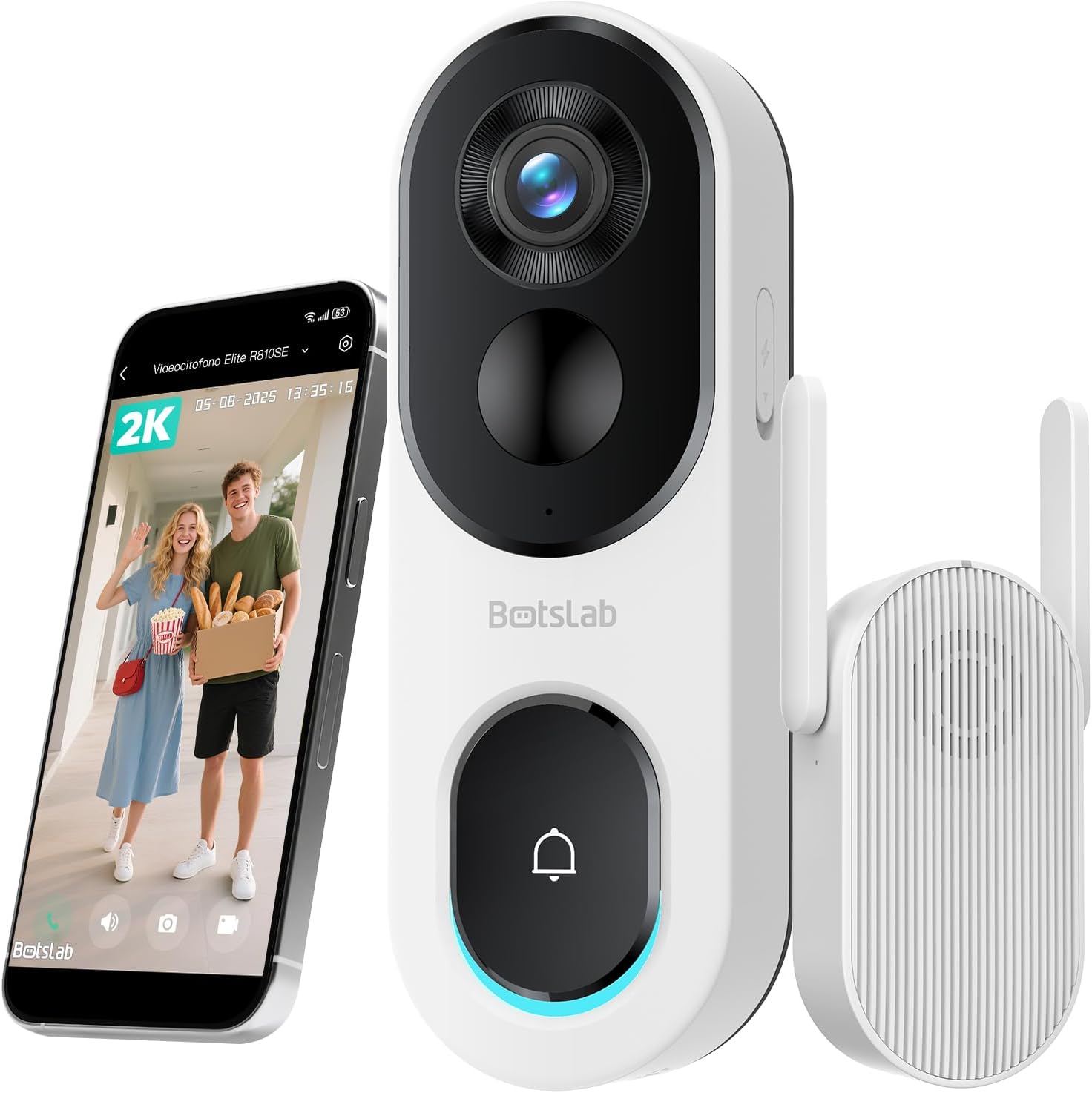 Botslab 2K Videocitofono Wi-Fi con Chime, Nero - immagine 1