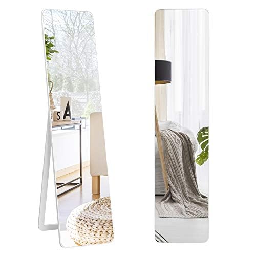 FANTASK Specchio da parete 2 in 1, con cornice in legno, 37 x 160 cm, bianco