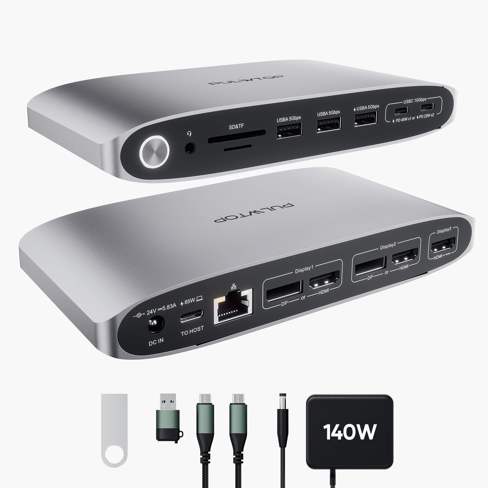 Pulwtop Displaylink Docking Station Triplo Monitor 4K