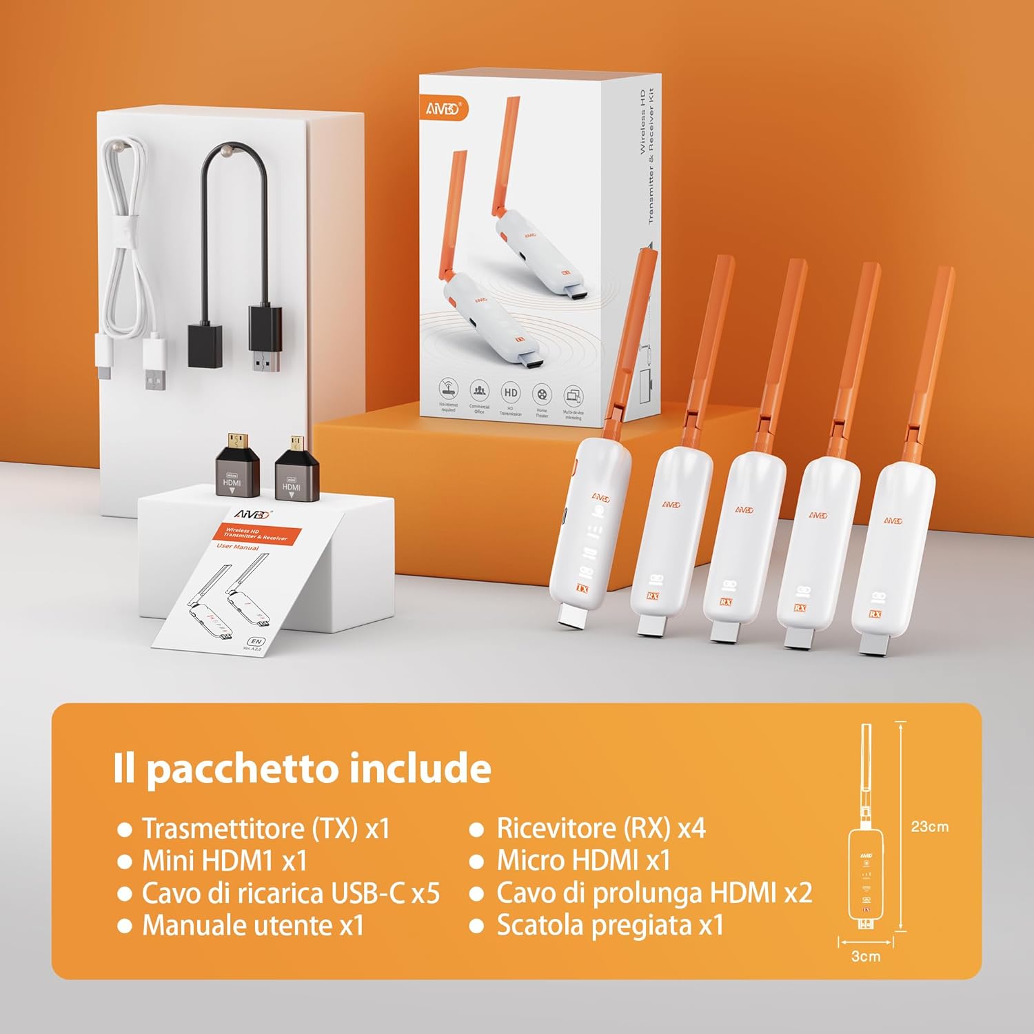 Trasmettitore e 4 Ricevitori HDMI Wireless 5G con Display LED - immagine 8