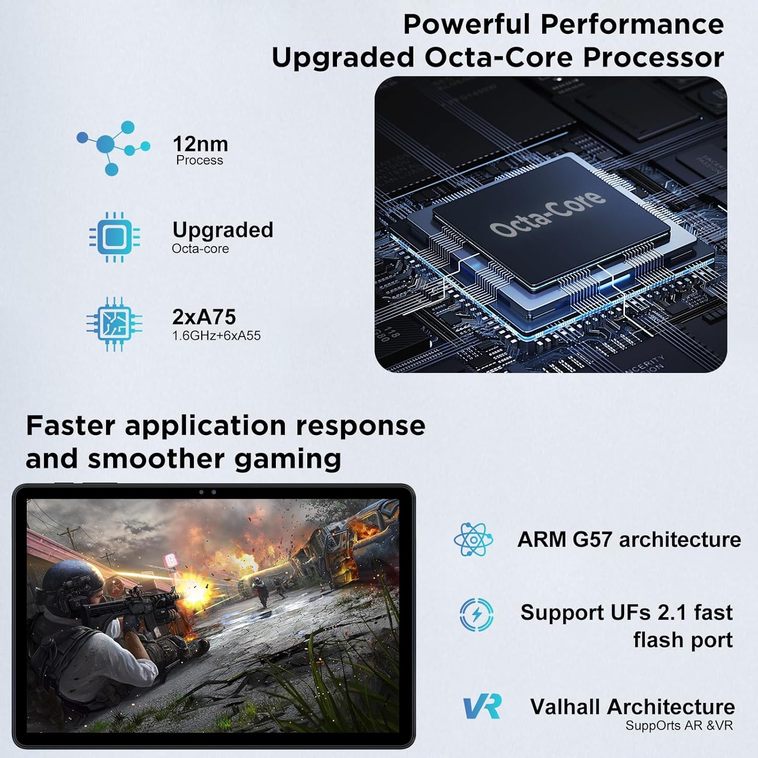 Ascrecem Tablet 11 Pollici Android WiFi6 Octa-Core, Grigio - immagine 2