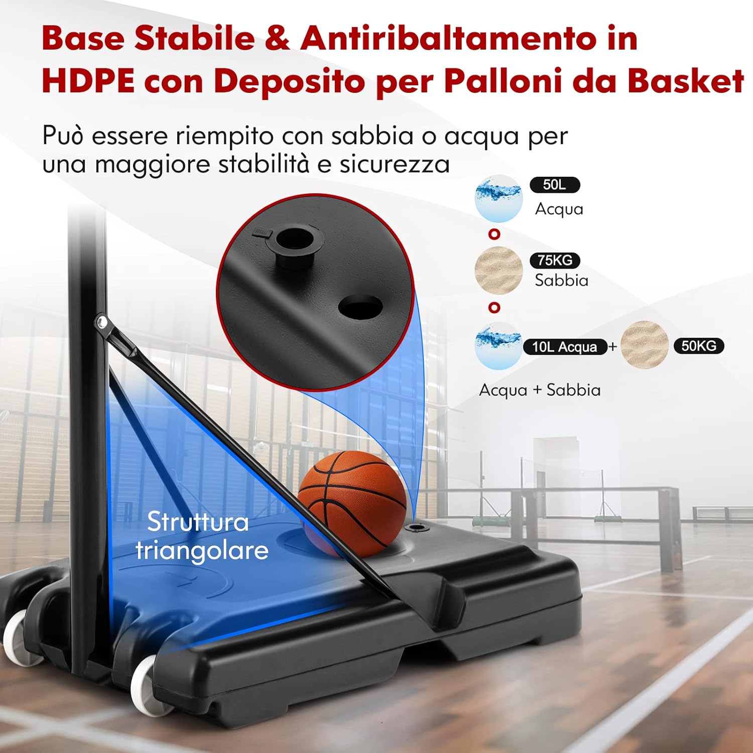 Costway Canestro da Basket Regolabile 130-305 cm - immagine 6