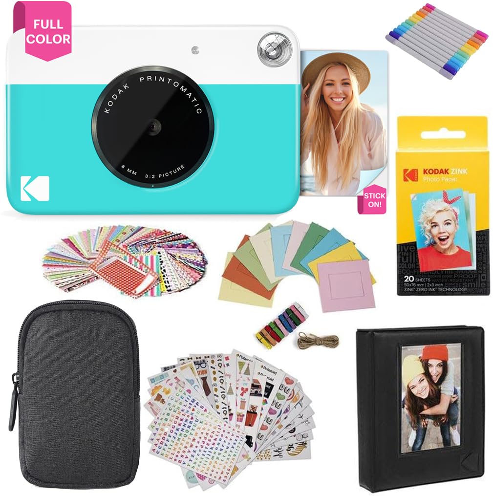 Kodak Printomatic Instant Camera (Blu) - Confezione Regalo