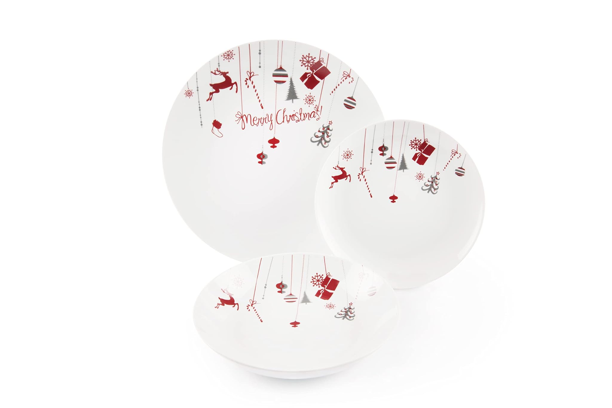 Excelsa Christmas Servizio Piatti 18 Pezzi, Bianco/Rosso