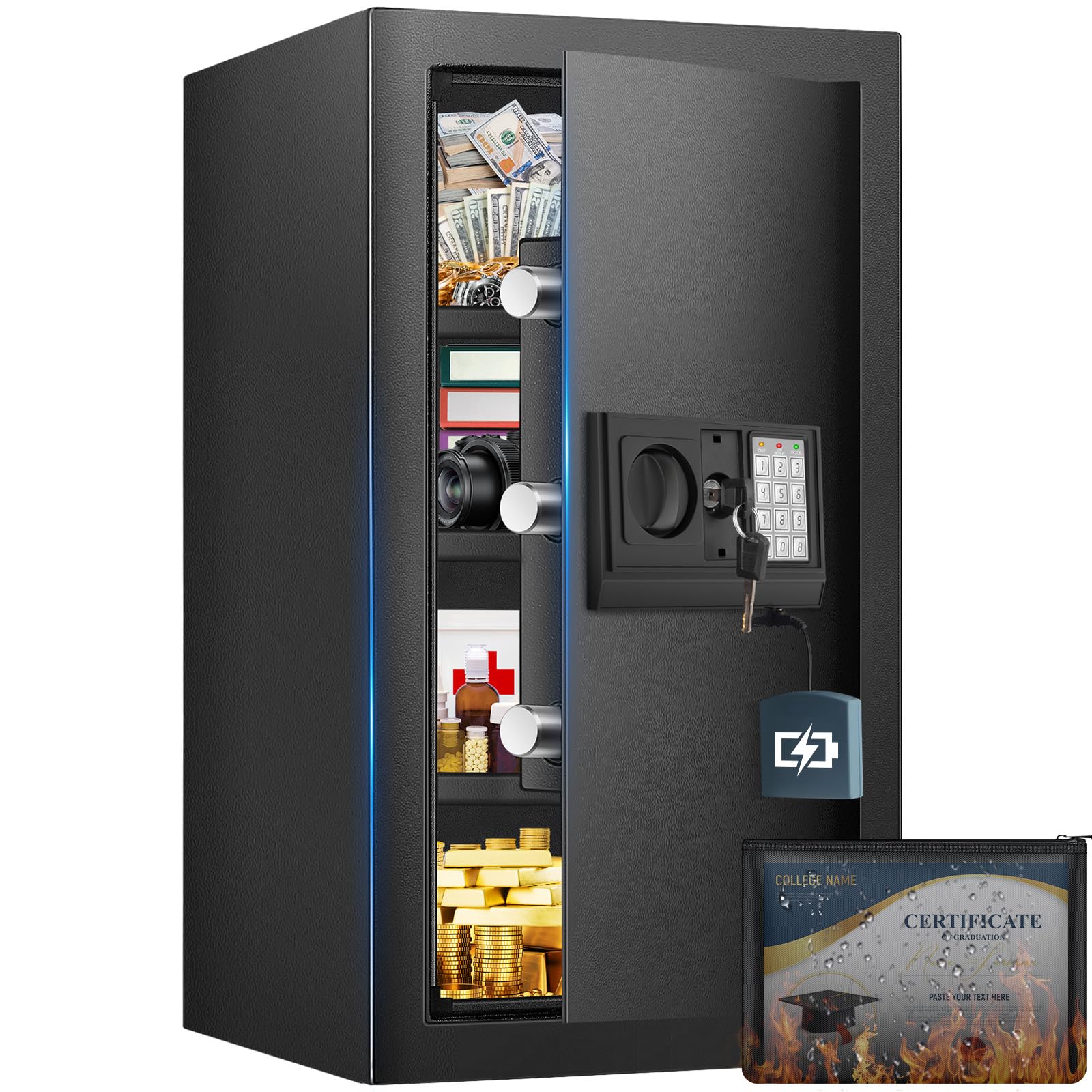 Cassaforte Ignifuga e Impermeabile 82L con Chiavi Emergenza