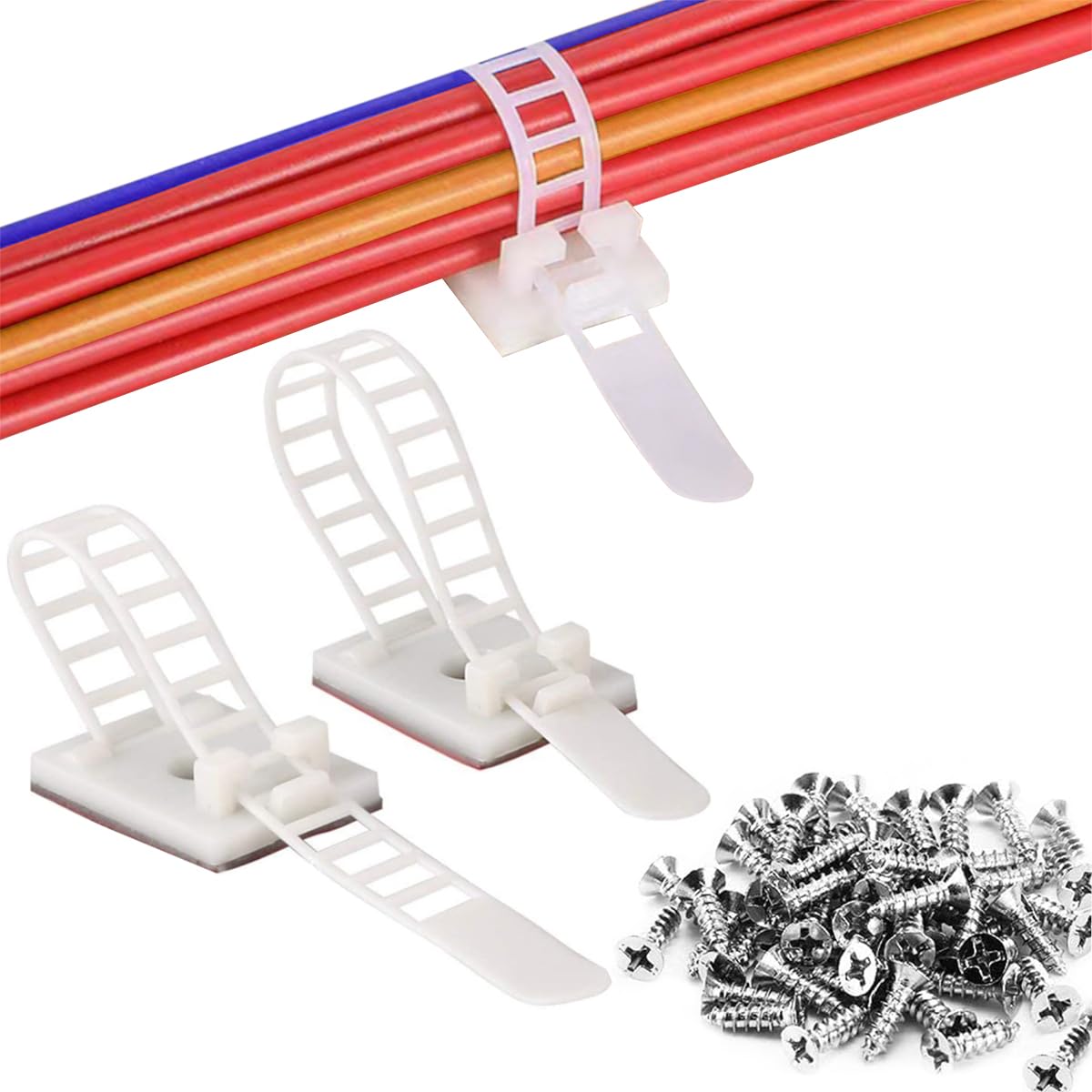Fascetta per Cavi Autoadesiva - 50 Pezzi (2 Dimensioni), Bianco