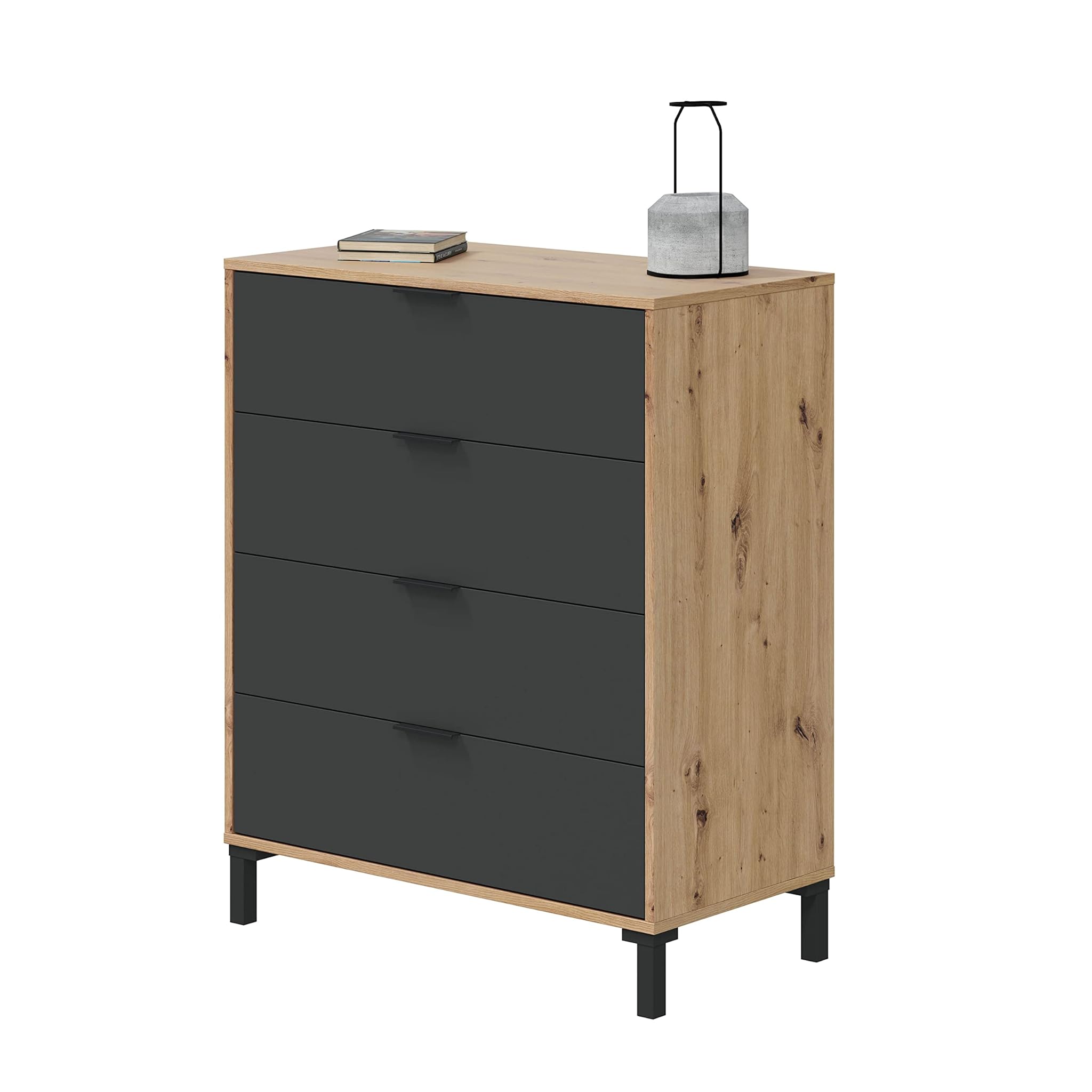 Comoda, Melamina Legno Alluminio, Rovere Nodi e Grigio Antracite, Mediano