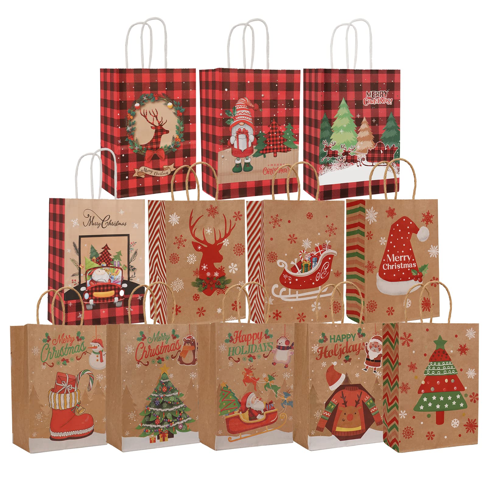 12 Sacchetti Regalo Natalizi in Carta Kraft