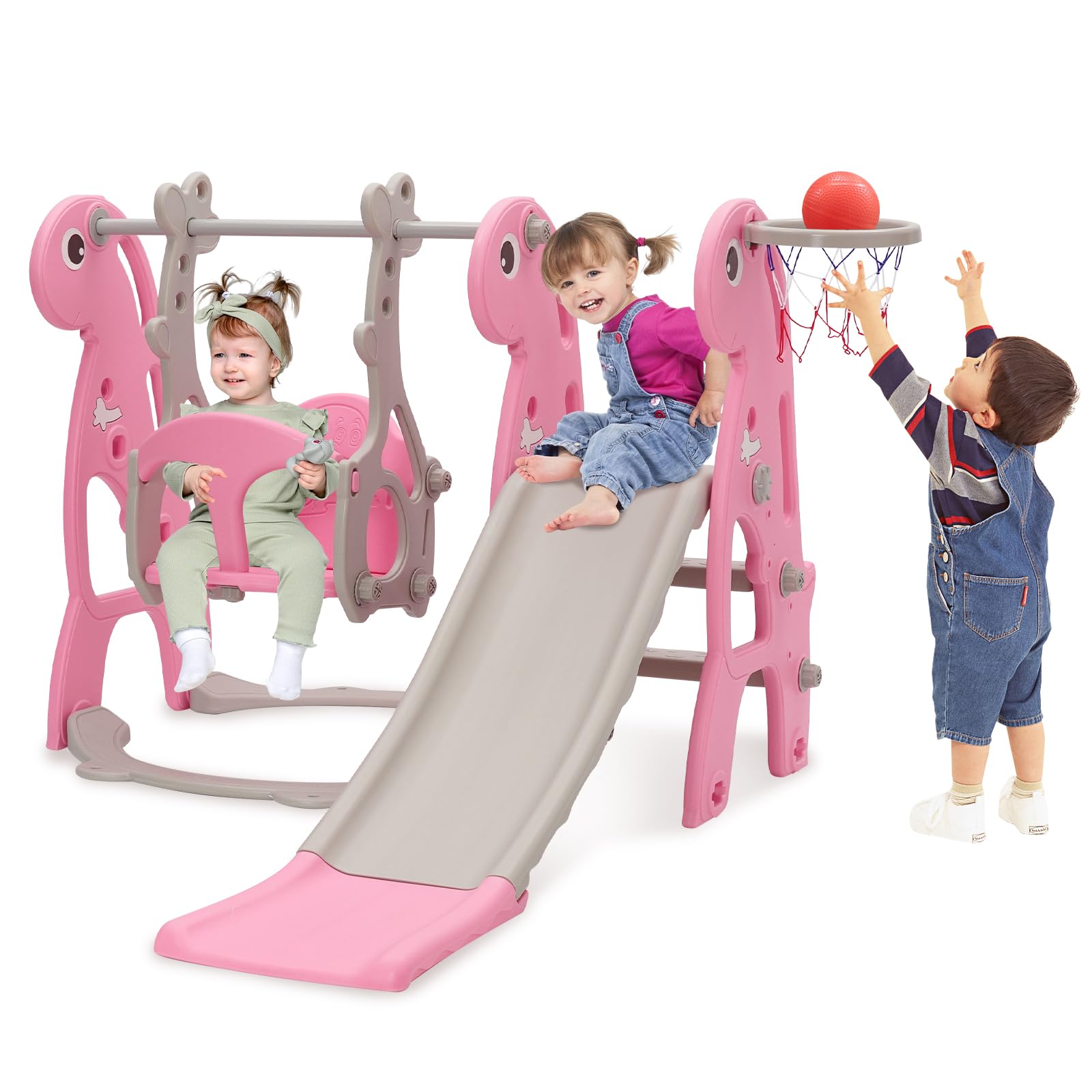 Set di scivoli per bambini con altalena regolabile, Rosa