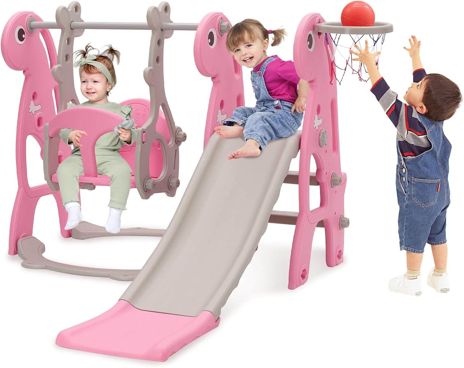 Set di scivoli per bambini con altalena regolabile, Rosa - immagine 1
