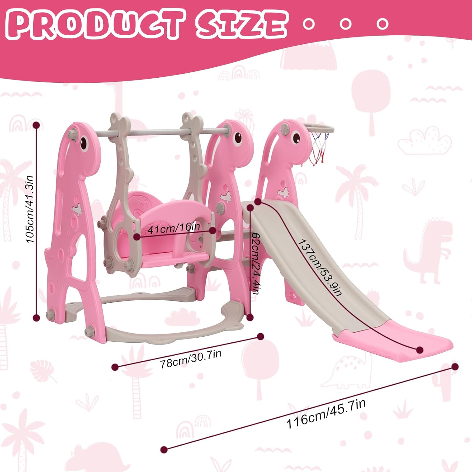 Set di scivoli per bambini con altalena regolabile, Rosa - immagine 3