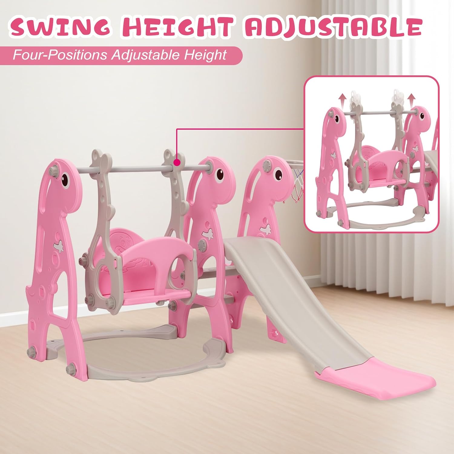 Set di scivoli per bambini con altalena regolabile, Rosa - immagine 6