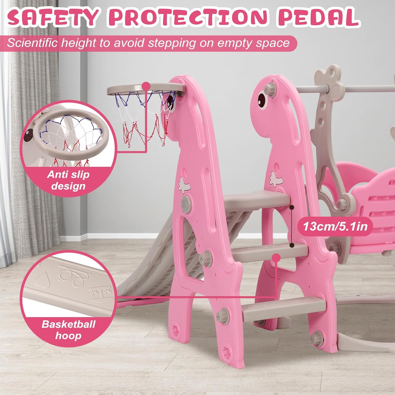 Set di scivoli per bambini con altalena regolabile, Rosa - immagine 7