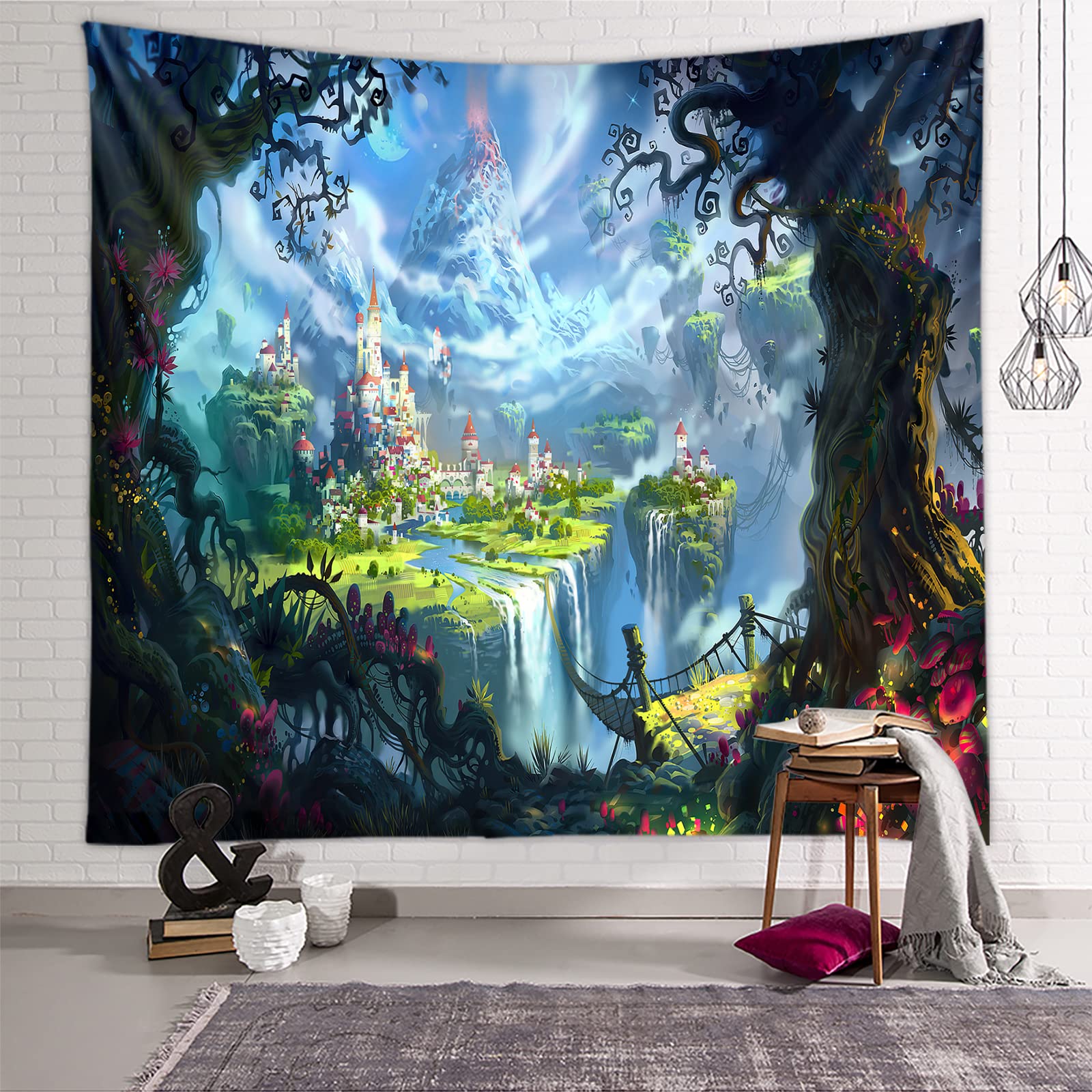 Arazzo da Parete, Tapestry Wall Hanging con Varie Fantasie, Stampa della Dream Forest House, Utilizzato in Camera da Letto, Soggiorno, Copriletto, Decorazione Murale