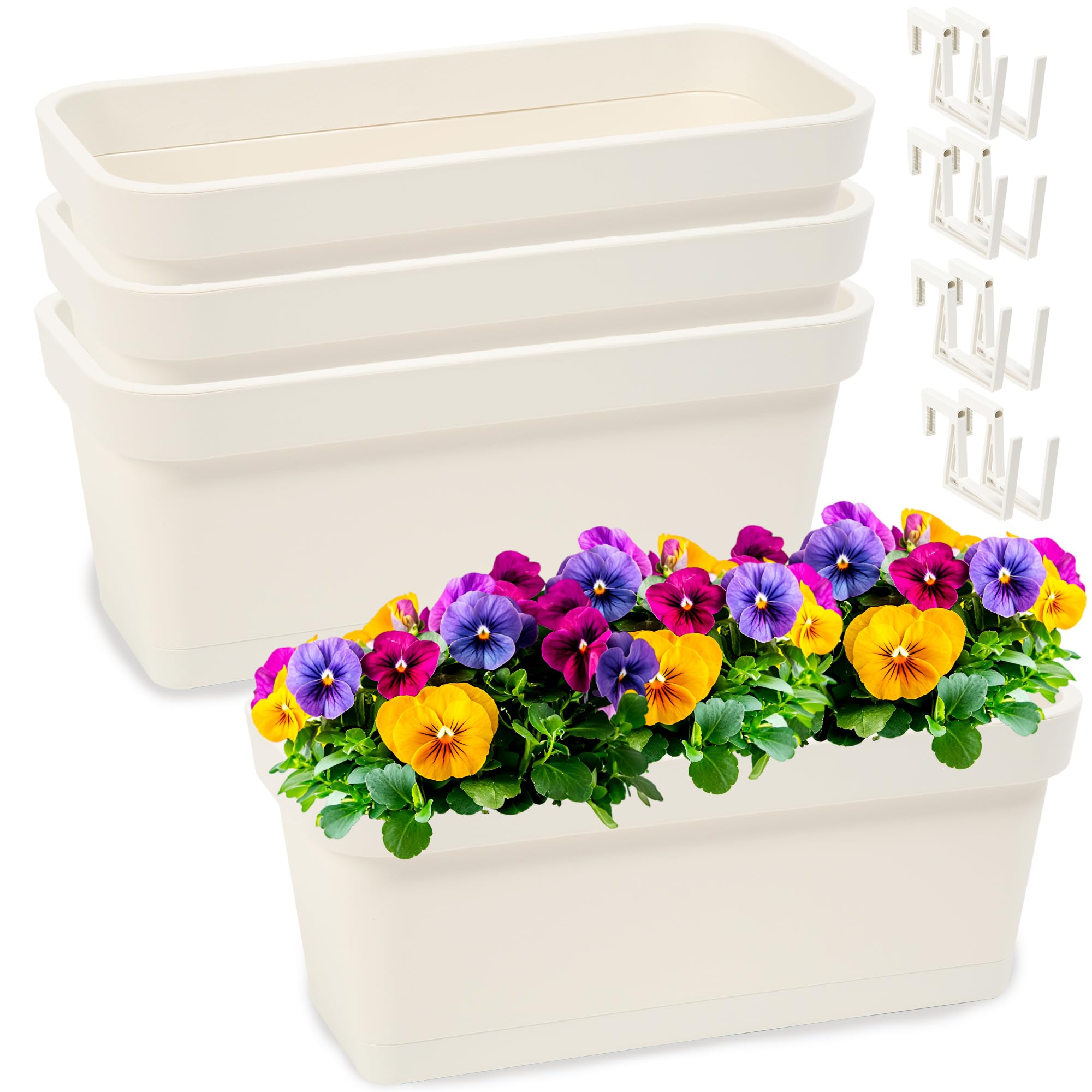 PECZEKO Set Fioriera in Plastica Ø40cm, 4 Pezzi Crema