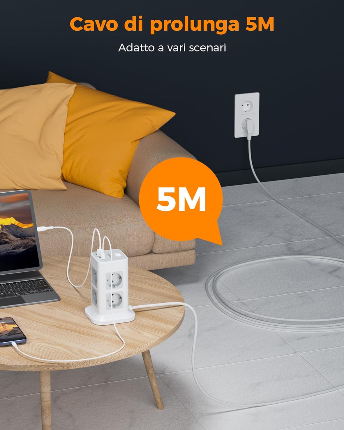 Tessan Ciabatta Multipresa 5 Metri con 4 USB - immagine 5