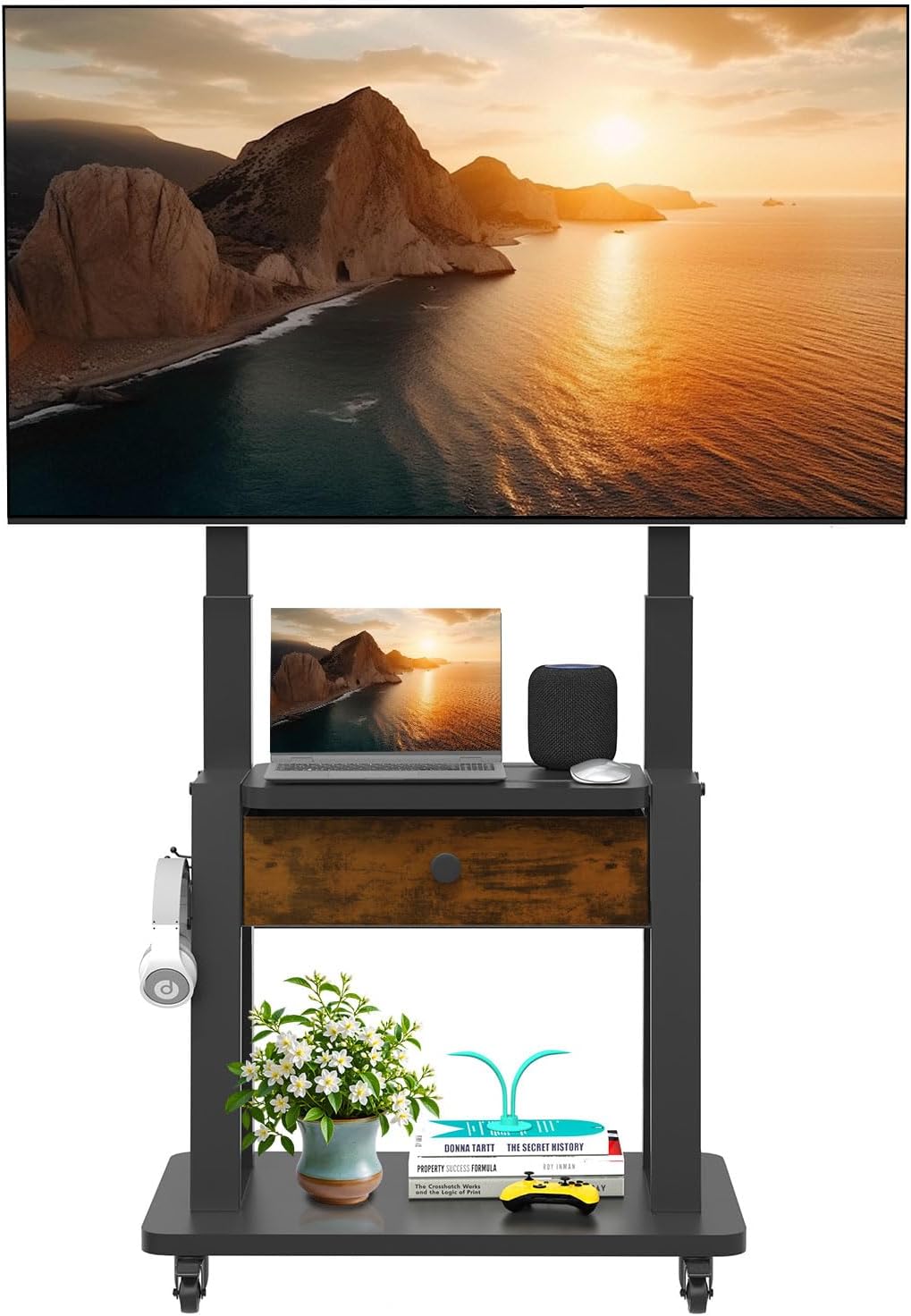 Supporto TV Mobile con Cassetto in Tessuto - immagine 1