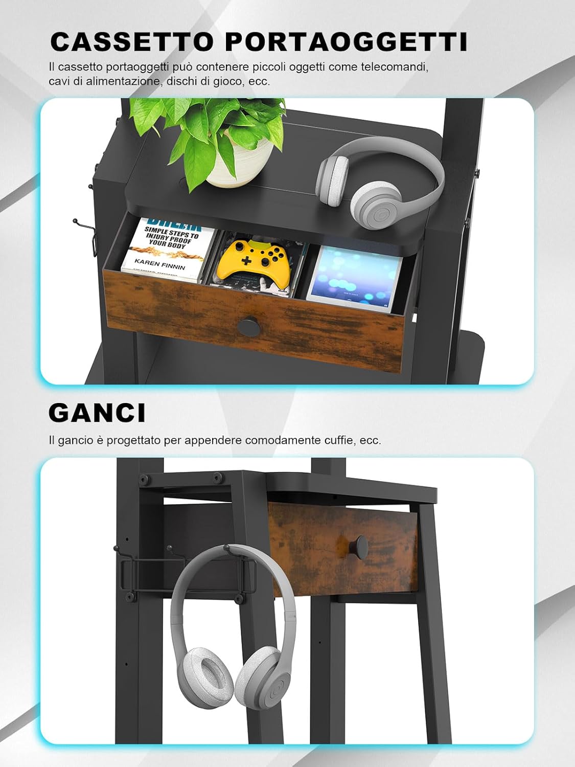 Supporto TV Mobile con Cassetto in Tessuto - immagine 2