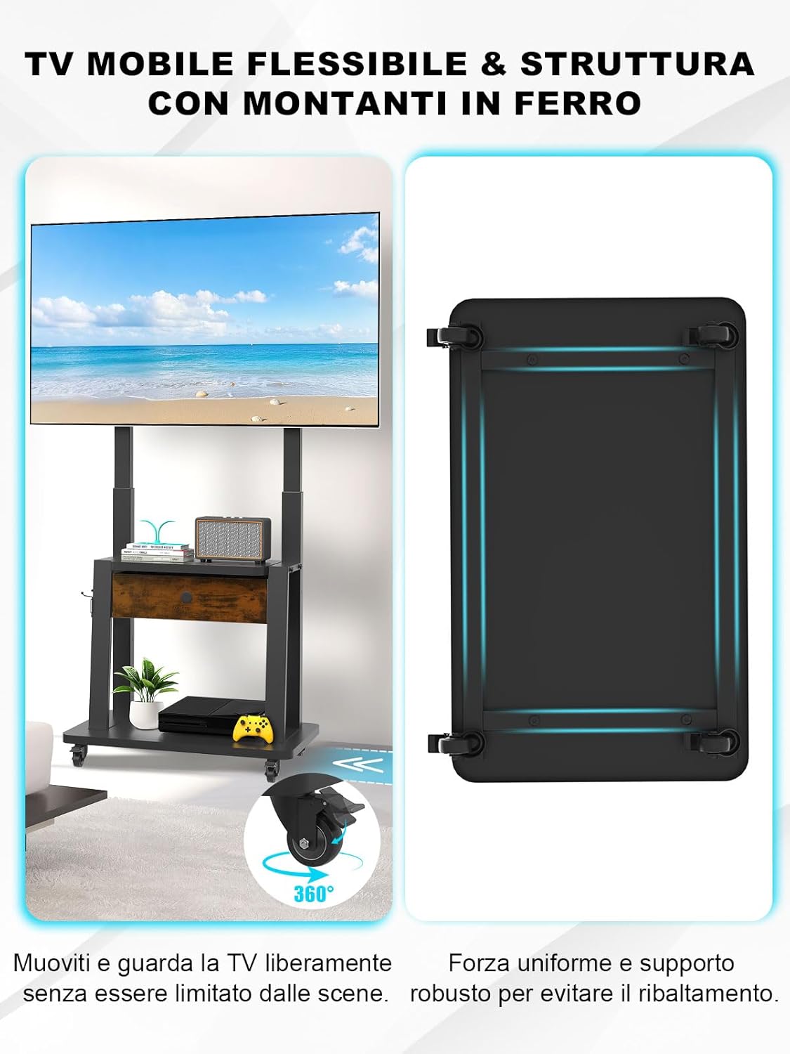 Supporto TV Mobile con Cassetto in Tessuto - immagine 5