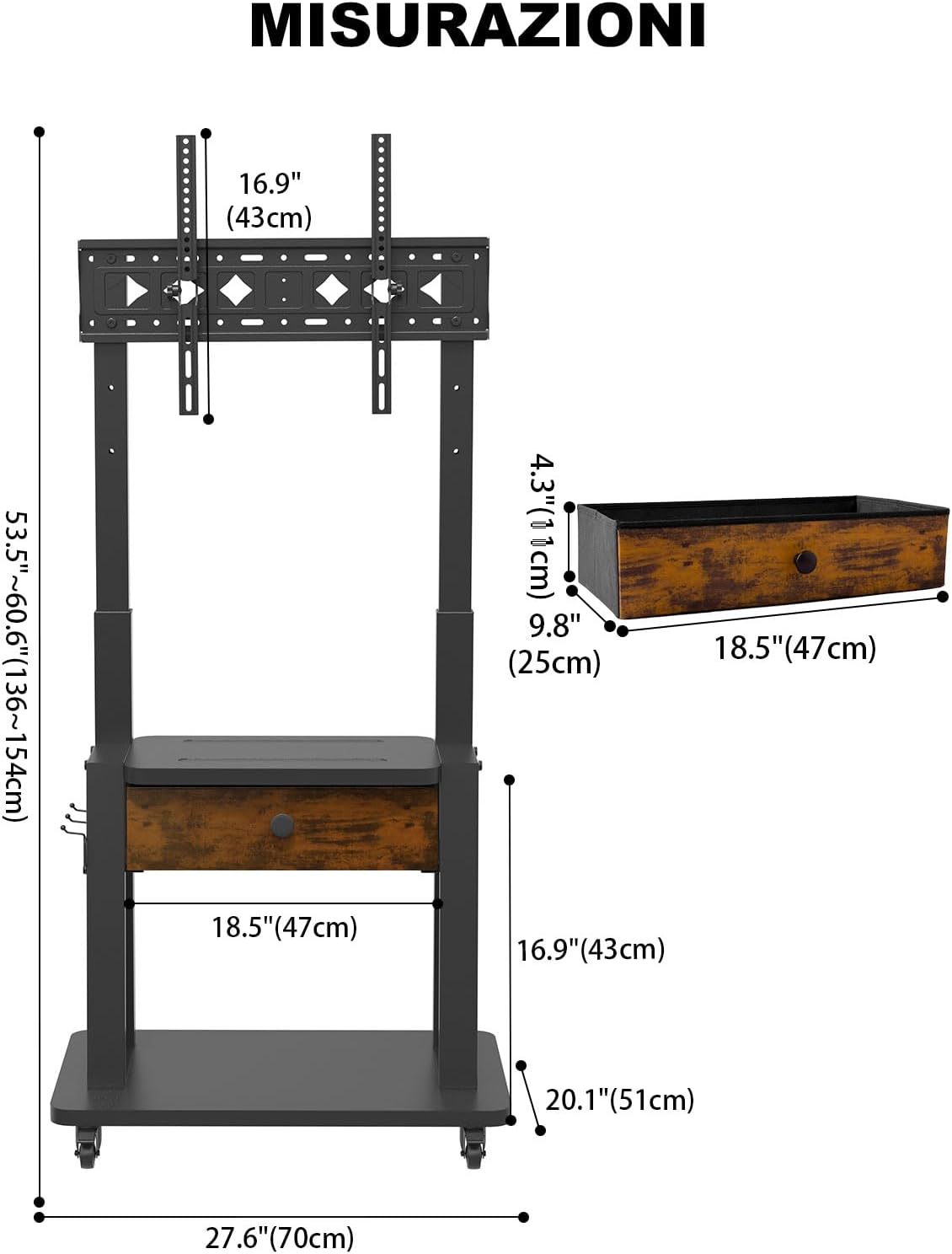 Supporto TV Mobile con Cassetto in Tessuto - immagine 6