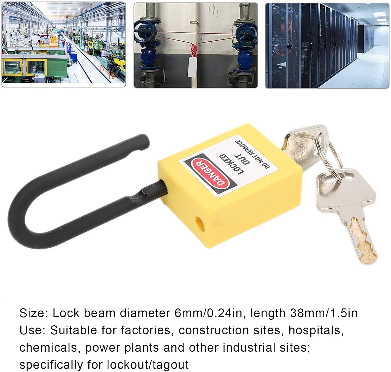 Set Lockout Tagout Sicurezza Lucchetto 38mm, Giallo - immagine 3
