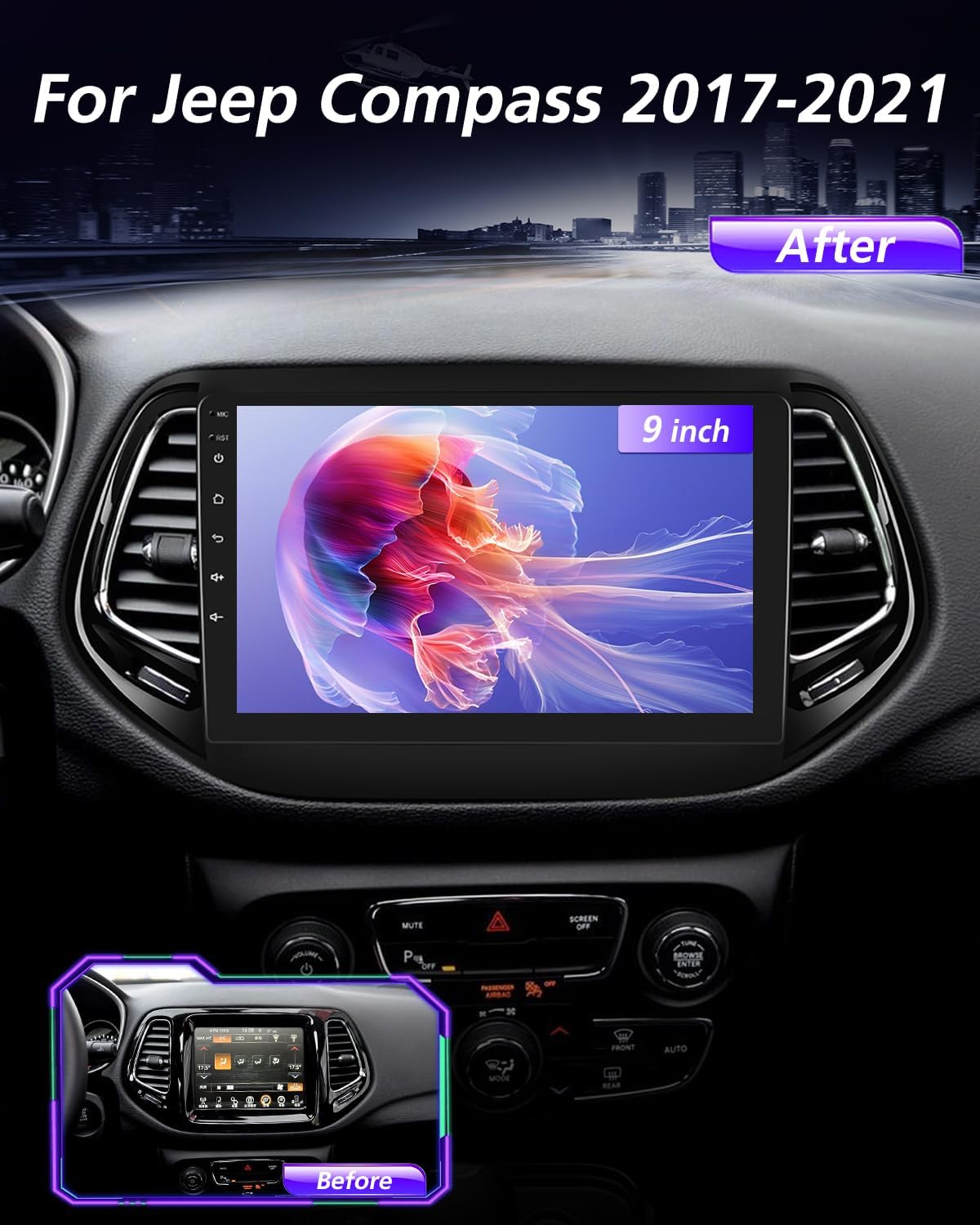 Nhopeew Autoradio 9" per Jeep Compass (2017-2019) - immagine 2