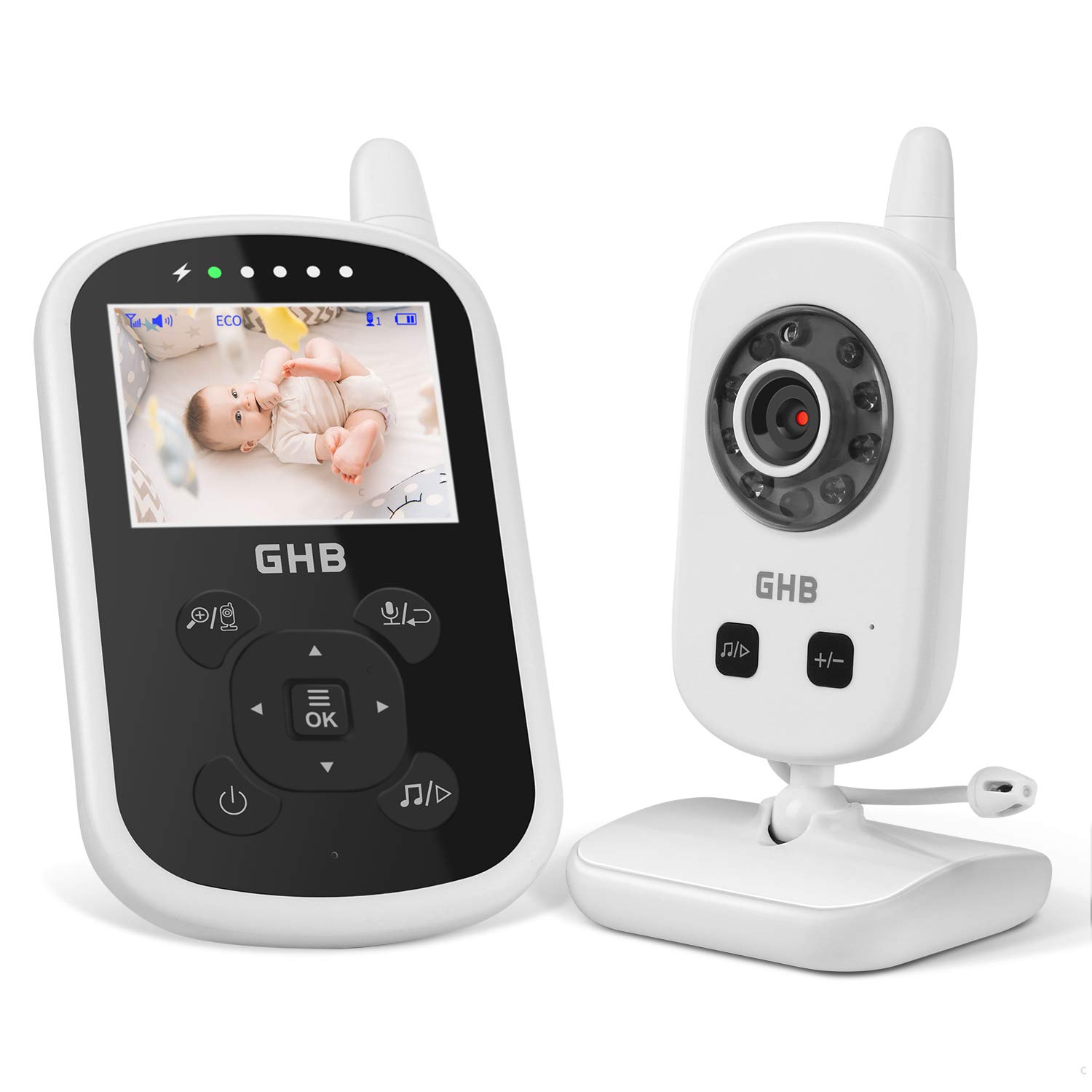 GHB Babyphone Caméra Bébé Moniteur 2,4 Inches LCD