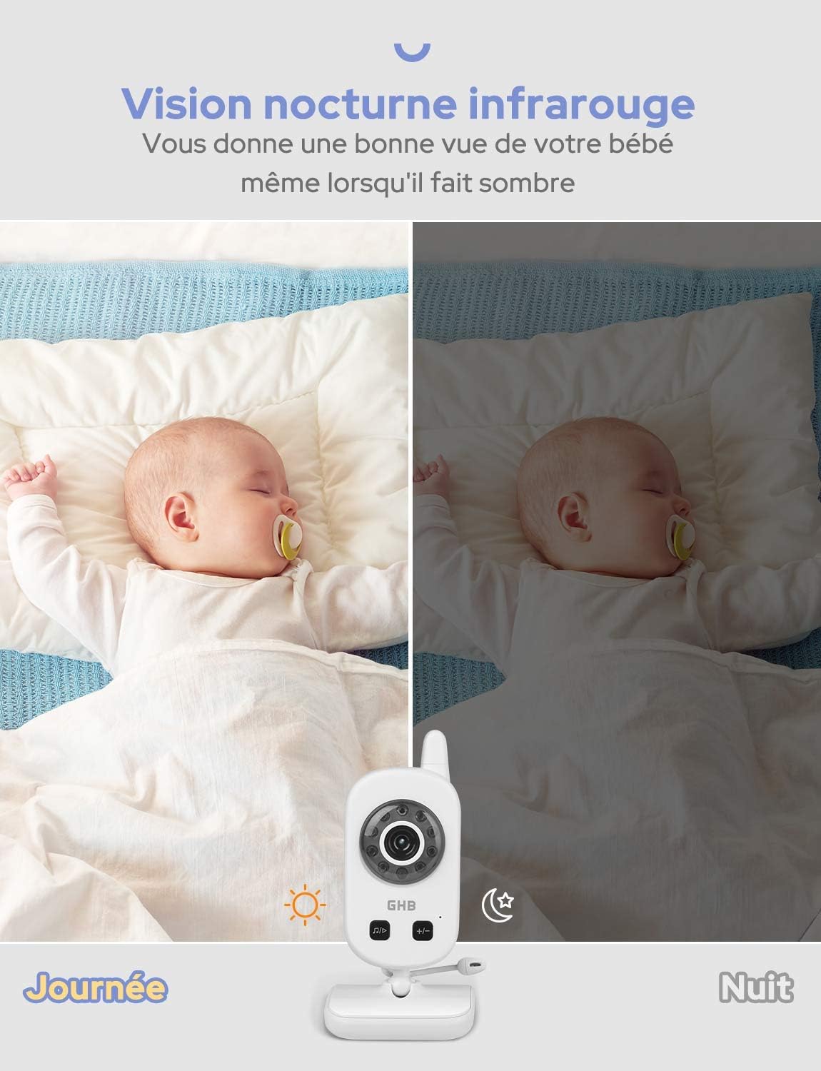 GHB Babyphone Caméra Bébé Moniteur 2,4 Inches LCD - immagine 4