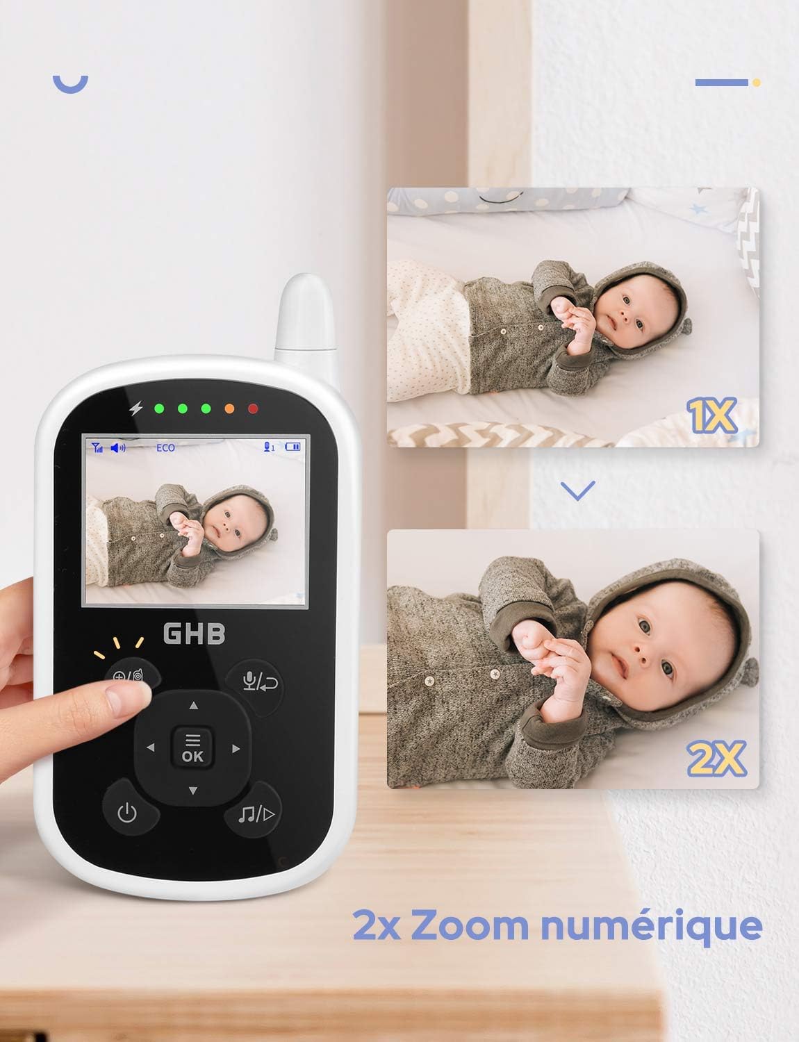 GHB Babyphone Caméra Bébé Moniteur 2,4 Inches LCD - immagine 5