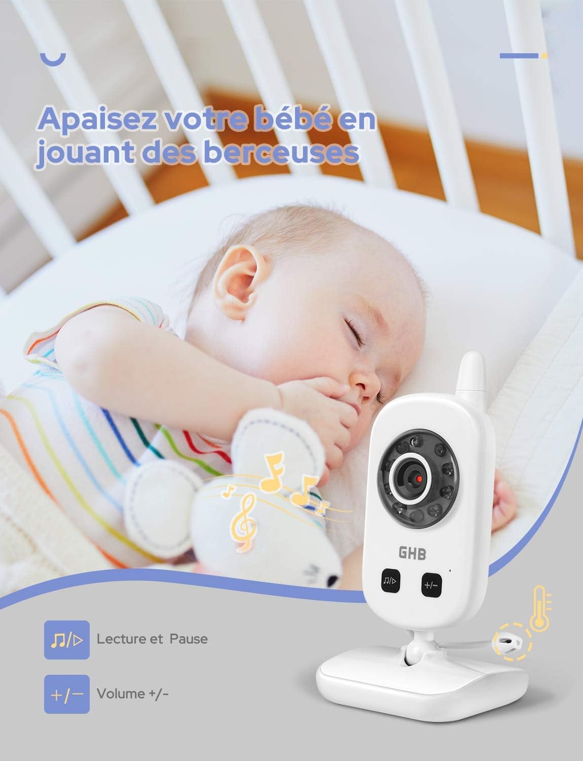 GHB Babyphone Caméra Bébé Moniteur 2,4 Inches LCD - immagine 6