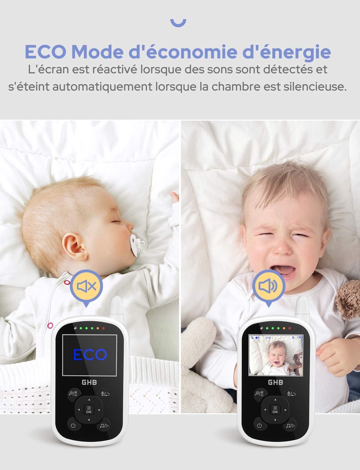 GHB Babyphone Caméra Bébé Moniteur 2,4 Inches LCD - immagine 7