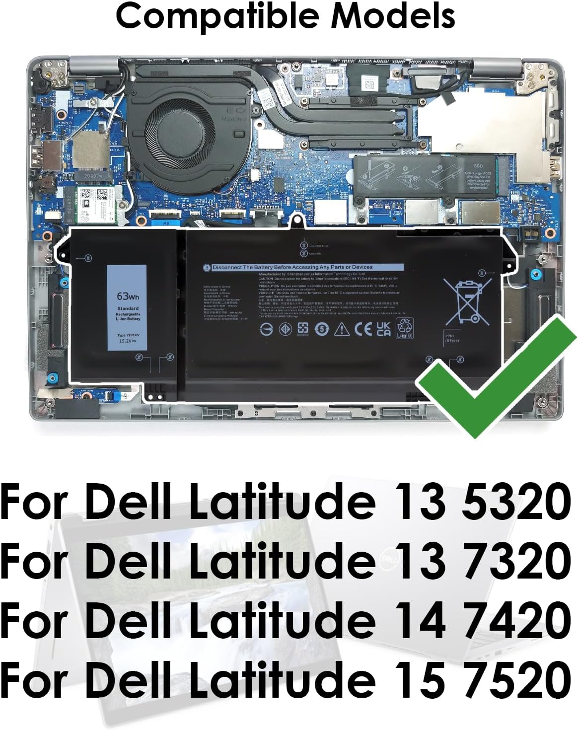 BLESYS 63Wh 7FMXV Batteria per Dell Latitude 7420 7320 5320 7520 Serie - immagine 2