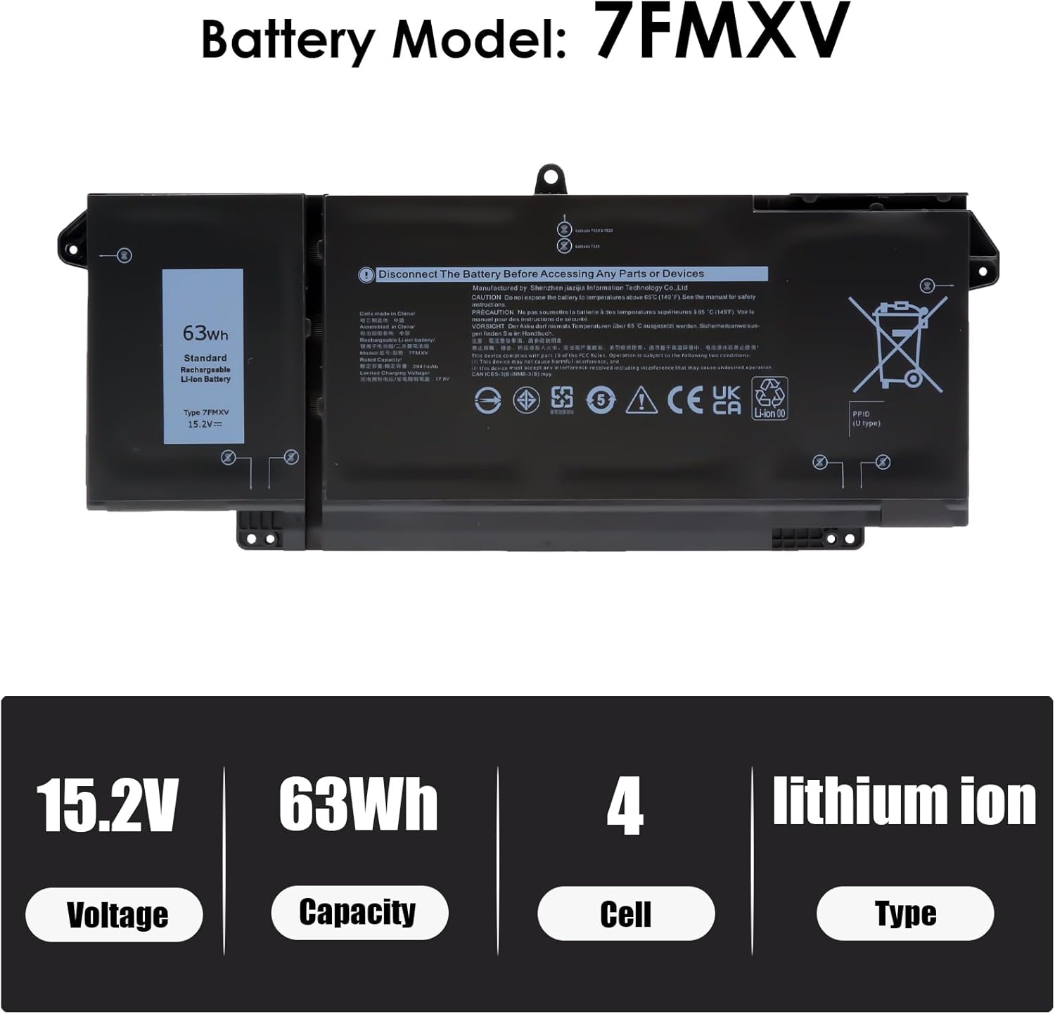 BLESYS 63Wh 7FMXV Batteria per Dell Latitude 7420 7320 5320 7520 Serie - immagine 4