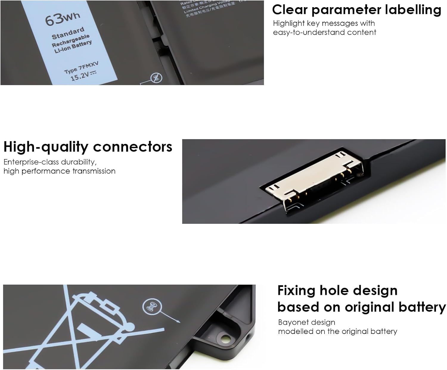 BLESYS 63Wh 7FMXV Batteria per Dell Latitude 7420 7320 5320 7520 Serie - immagine 5