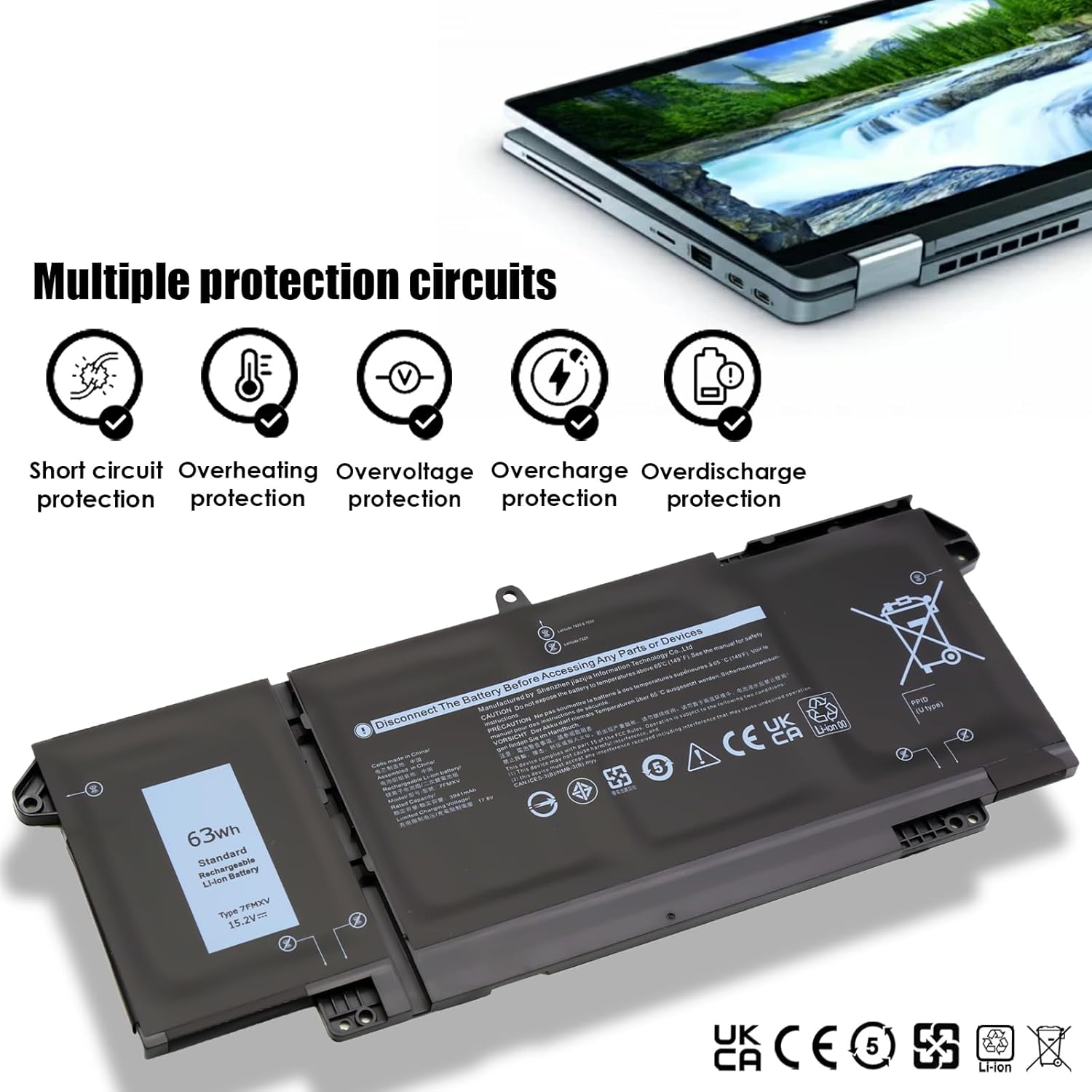 BLESYS 63Wh 7FMXV Batteria per Dell Latitude 7420 7320 5320 7520 Serie - immagine 6