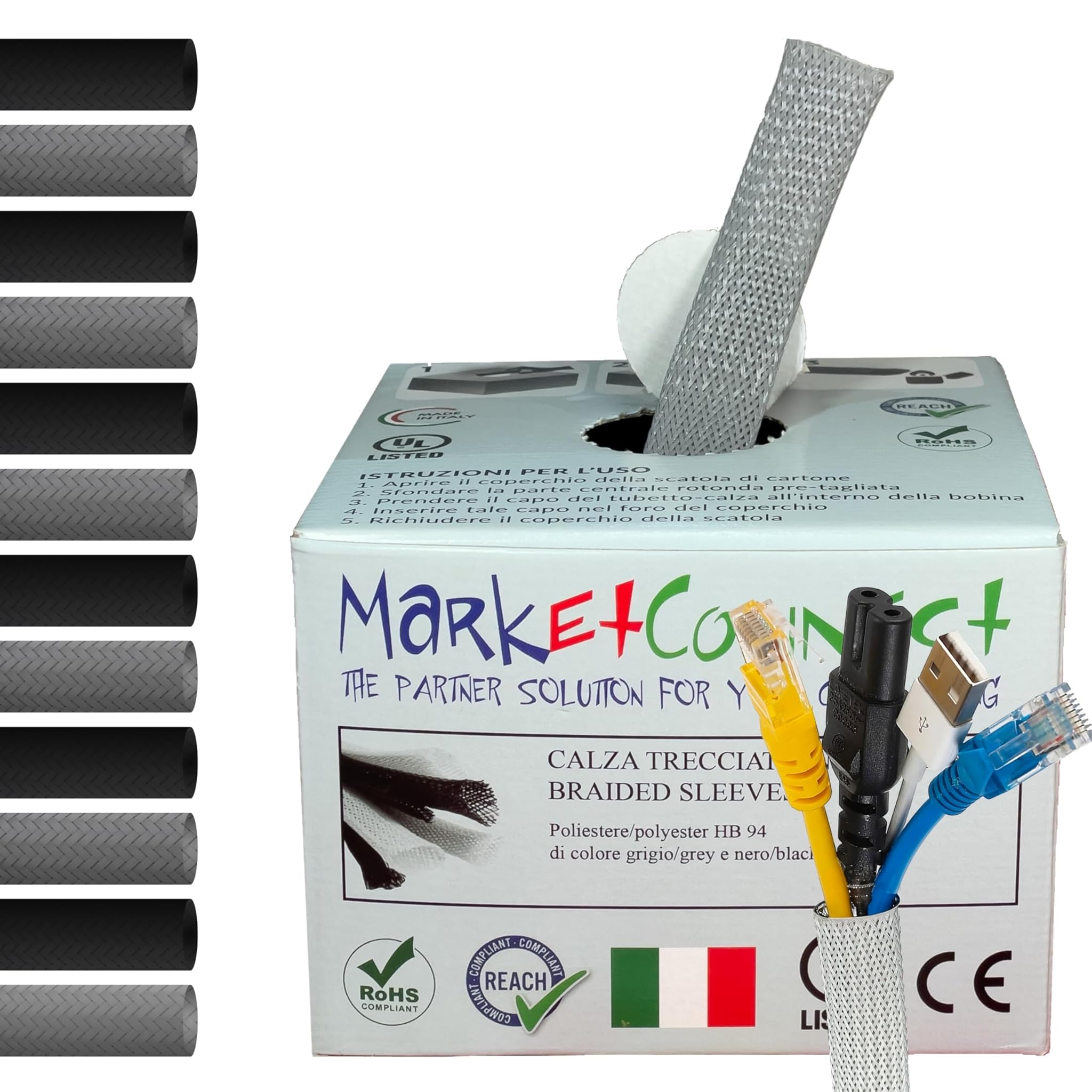 Marketconnect® Guaina Cavi Espandibile Ø 20mm, 30mt Grigio