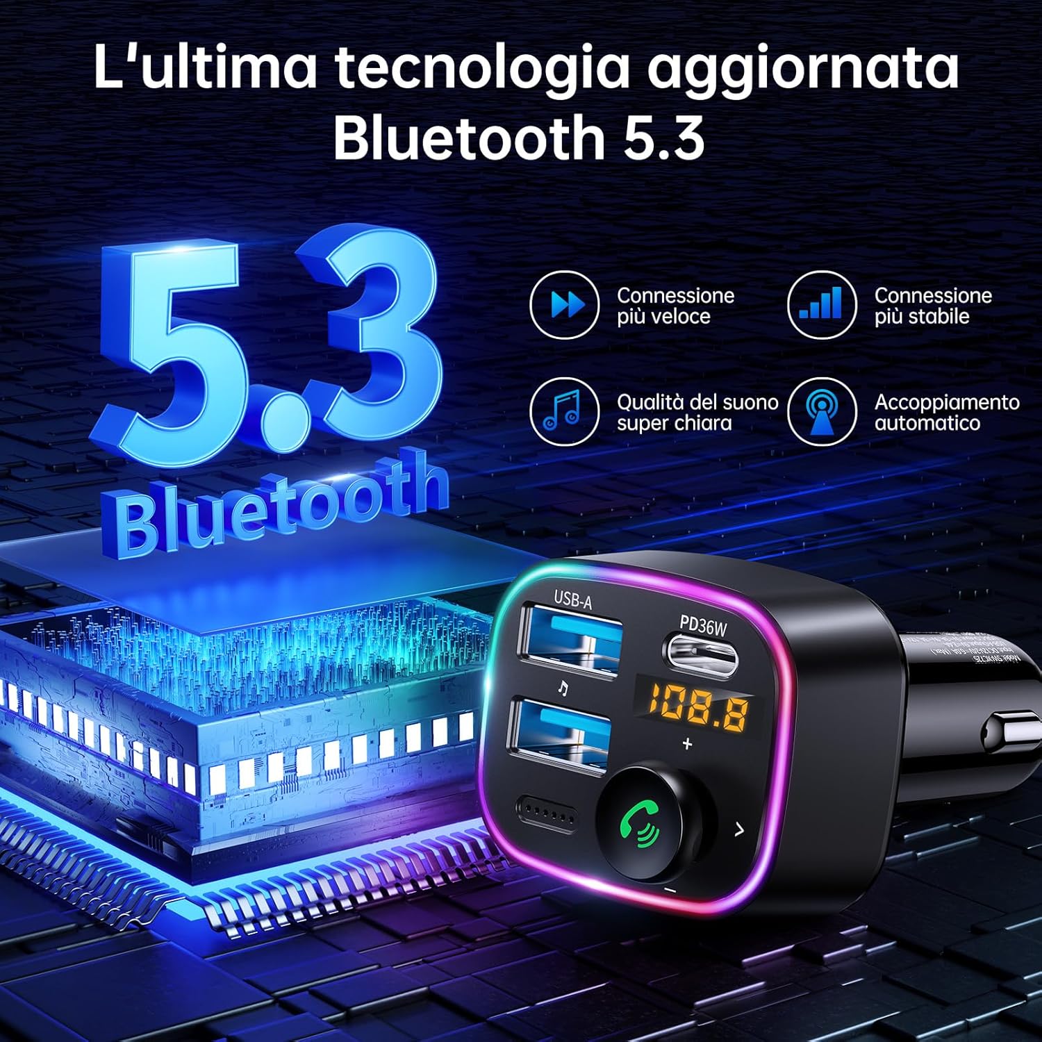 Syncwire Trasmettitore FM Bluetooth 5.3 48W - immagine 2