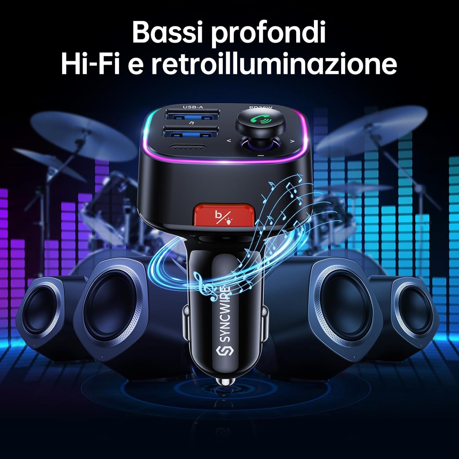 Syncwire Trasmettitore FM Bluetooth 5.3 48W - immagine 4