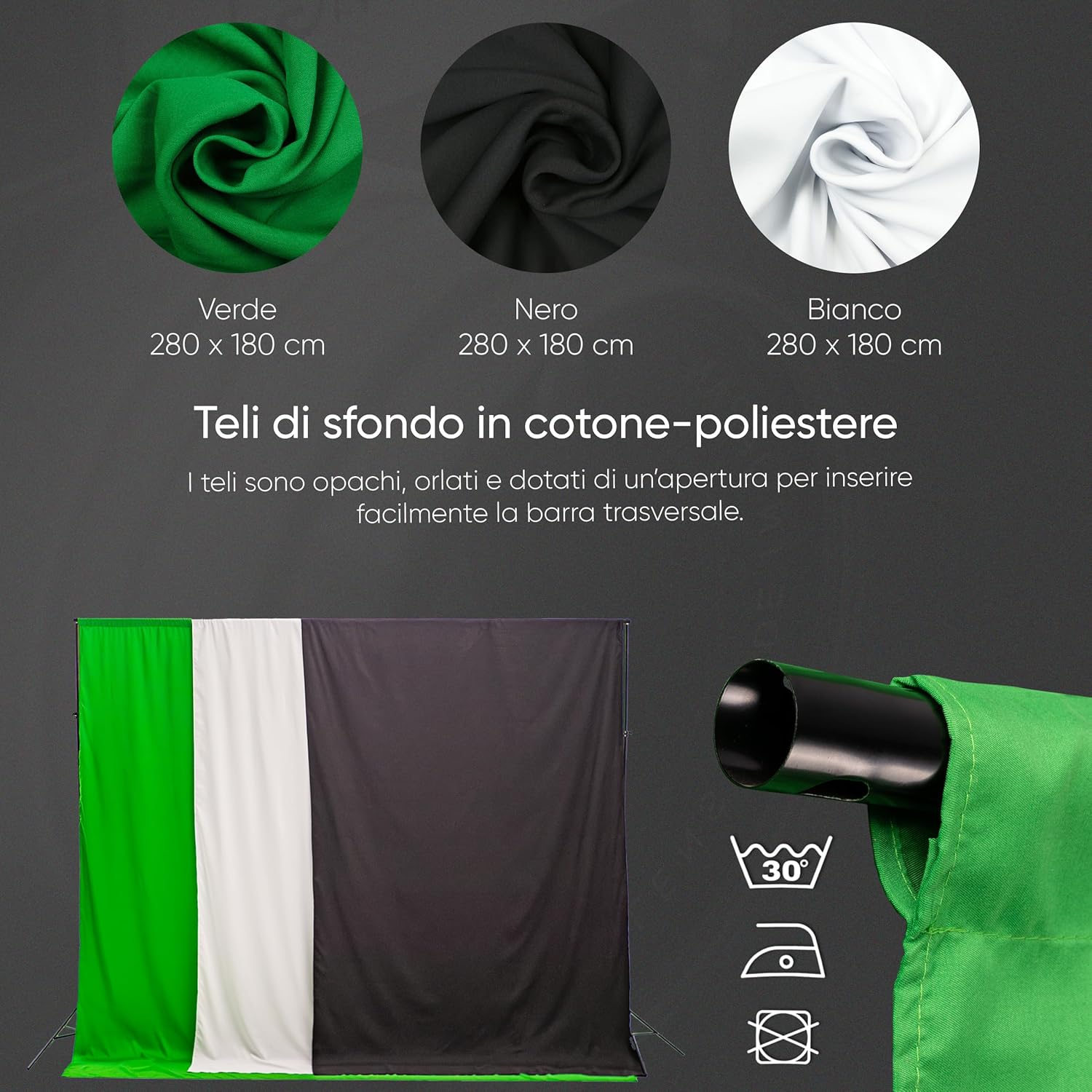Green Screen 1.8x2.8m con Supporto 2x2m - immagine 3